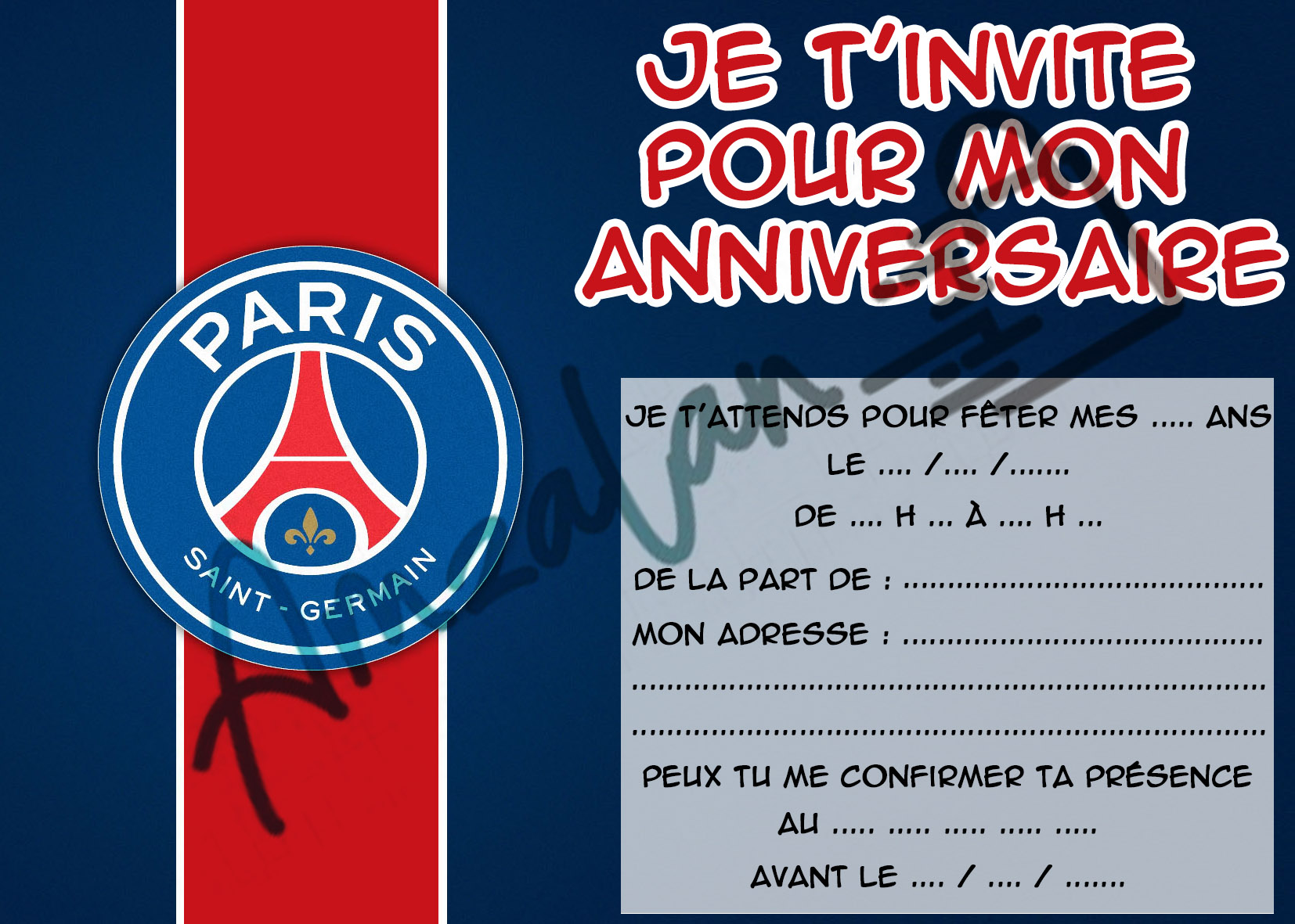 Lot de 6 cartes invitations anniversaire enfant ados FOOT PSG PARIS ST  GERMAIN+ 6 enveloppes cadeau neuve - AMZALAN
