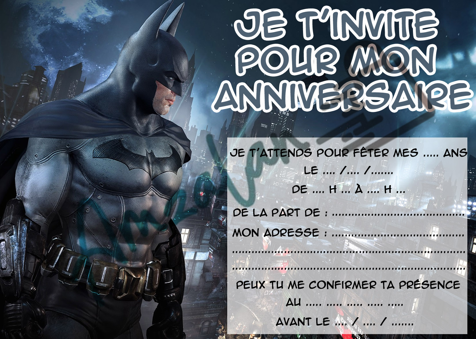 Cartes invitations BATMAN