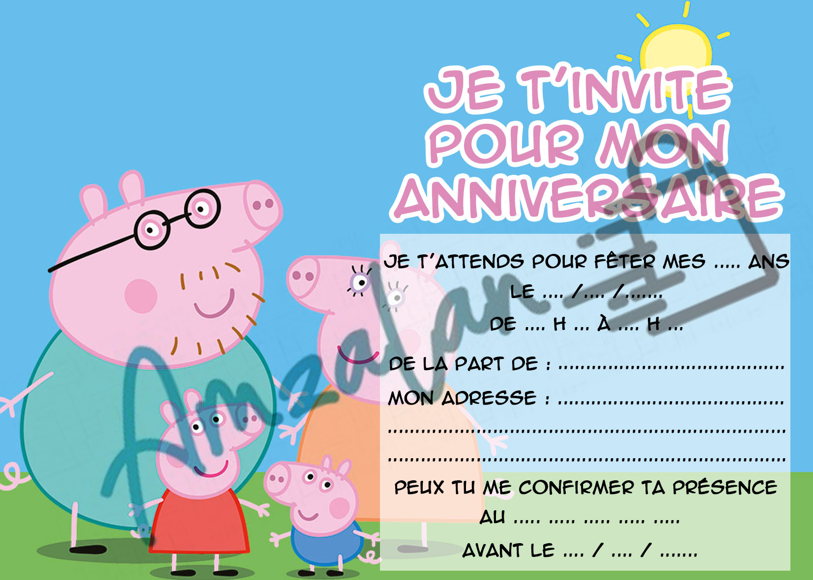 Cartes invitations PEPPA PIG