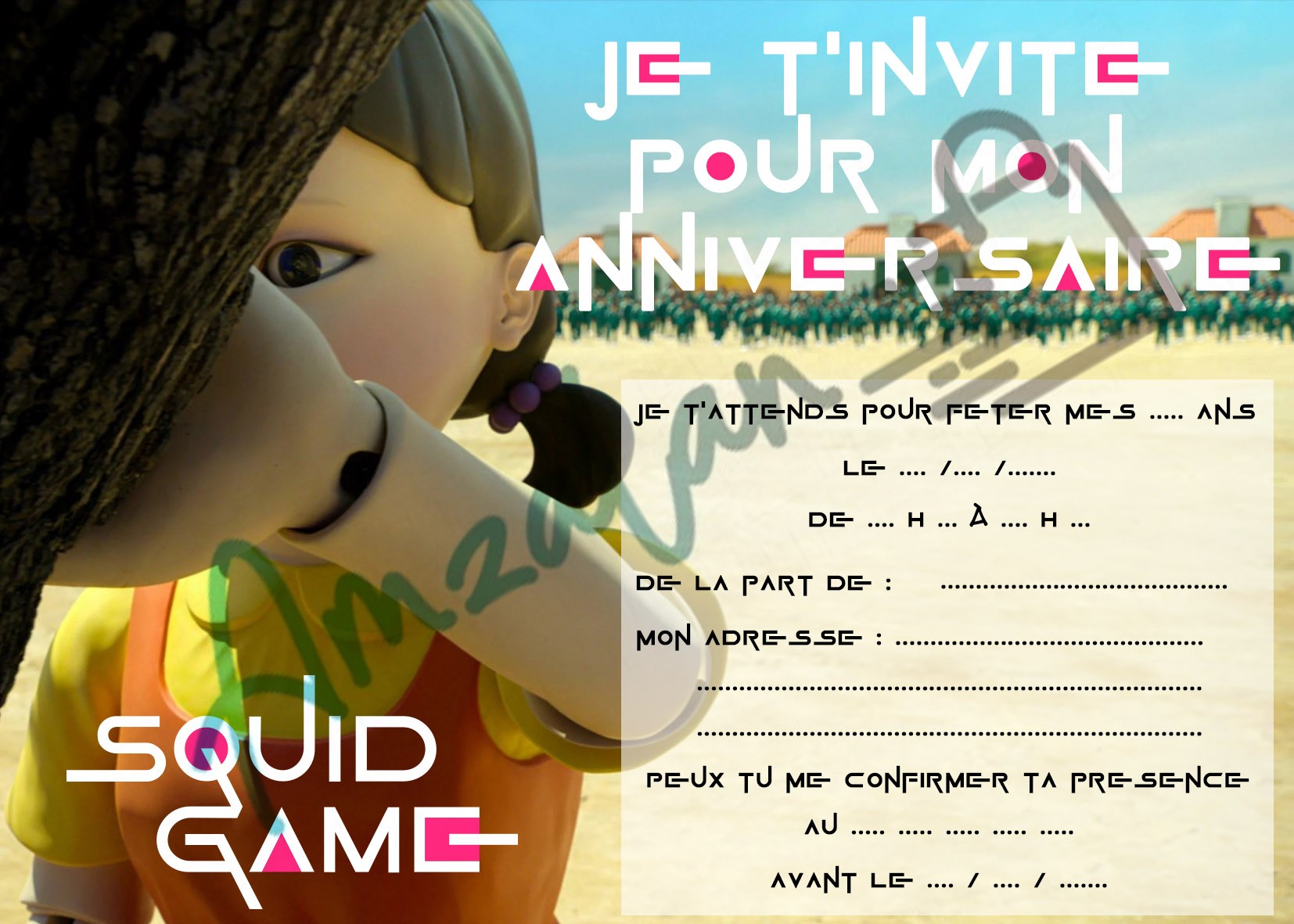 Cartes invitations SQUID GAME V01