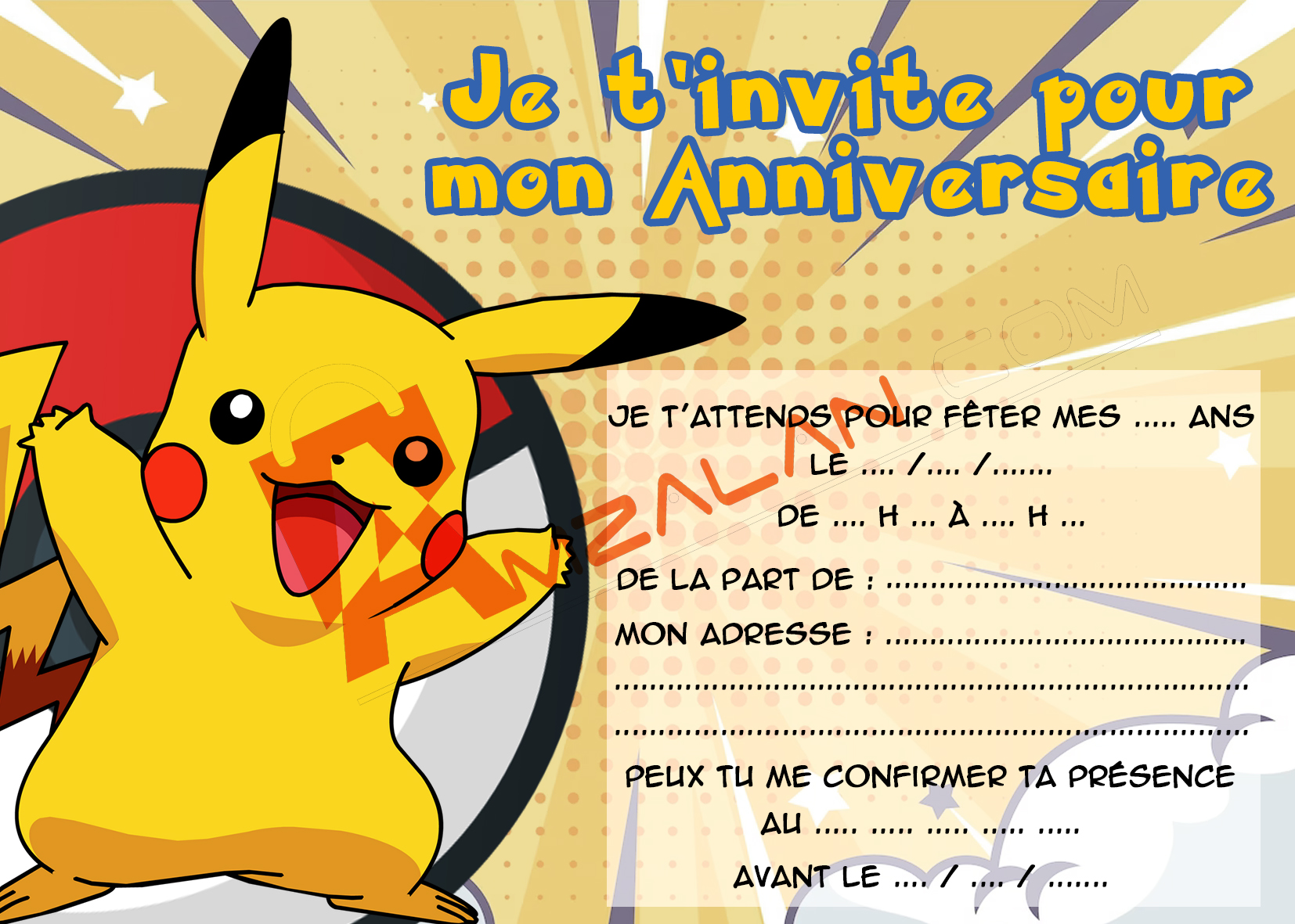Invitation Anniversaire Pokémon