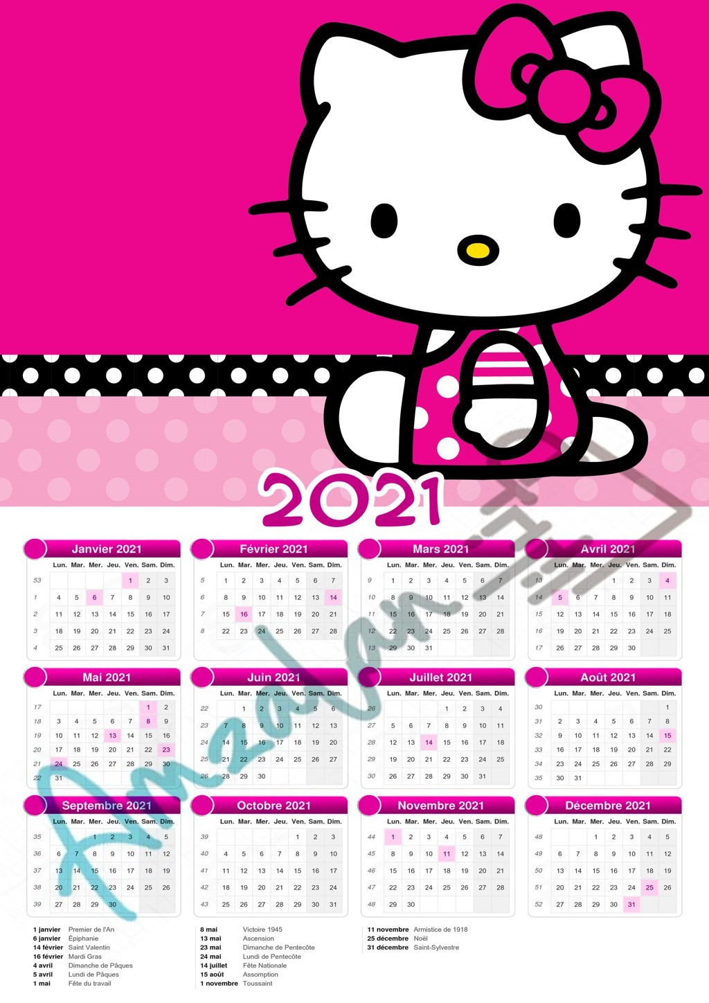 Calendrier de naissance ou 2024 enfant modèle HELLO KITTY V03