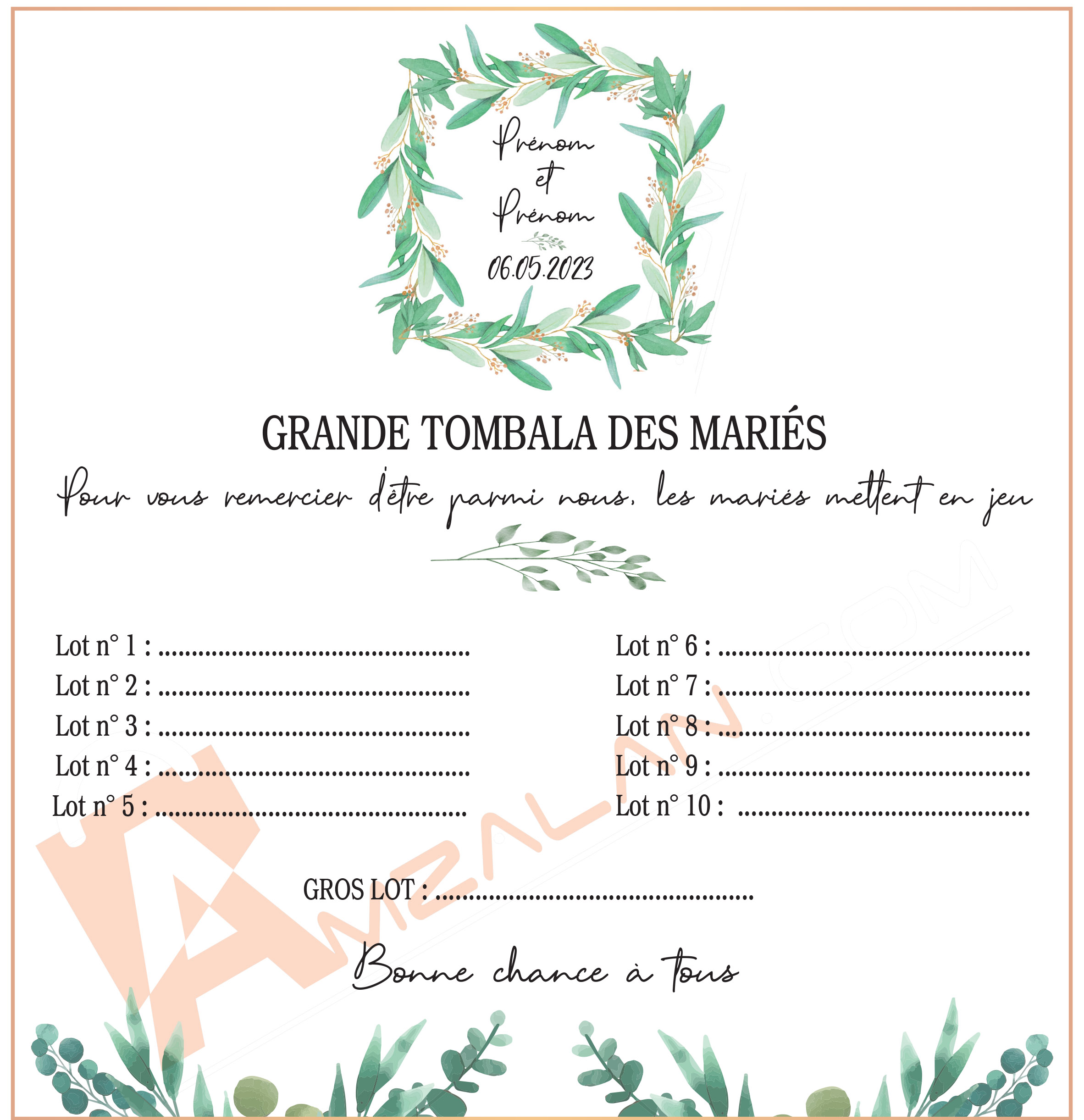 Pancarte tombola de mariage, champêtre version 3
