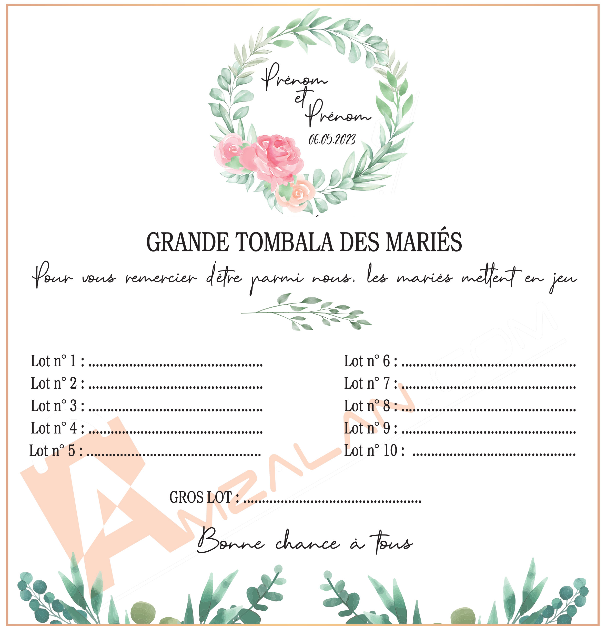 Pancarte tombola de mariage, champêtre version 8