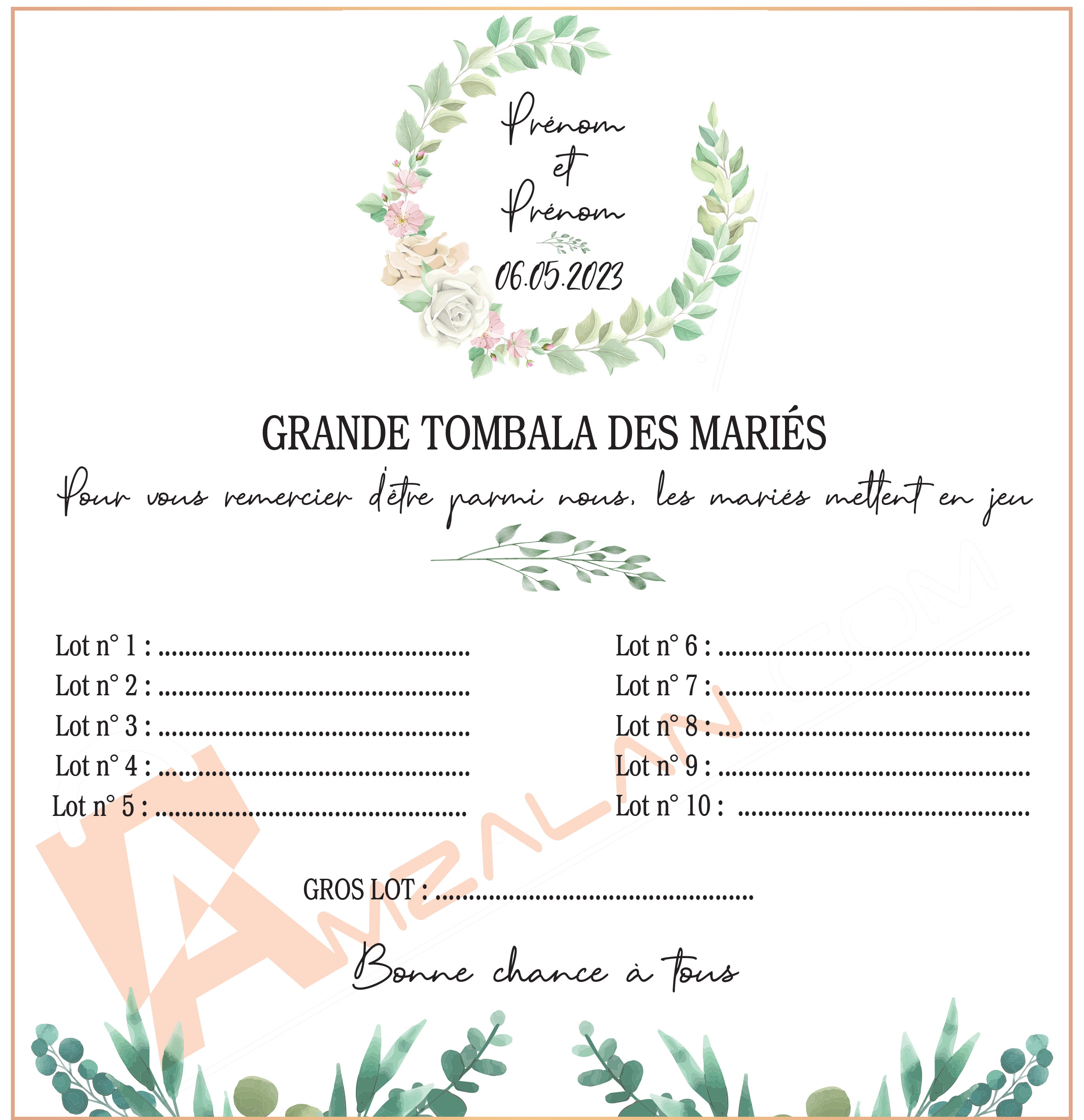 Pancarte tombola de mariage, champêtre version 9