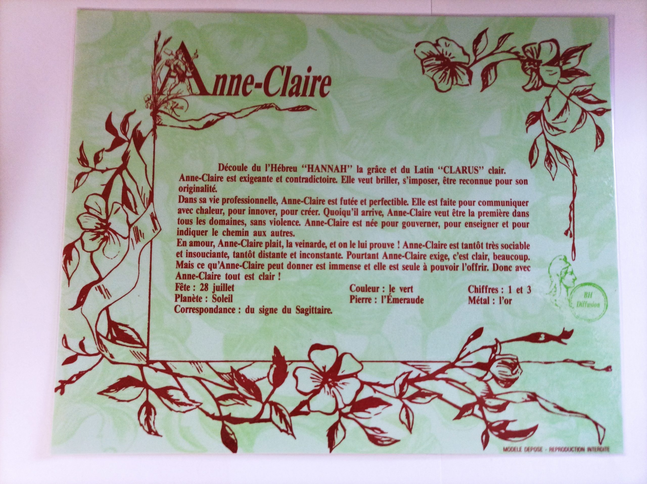 Signification du prénom "ANNE CLAIRE" V2
