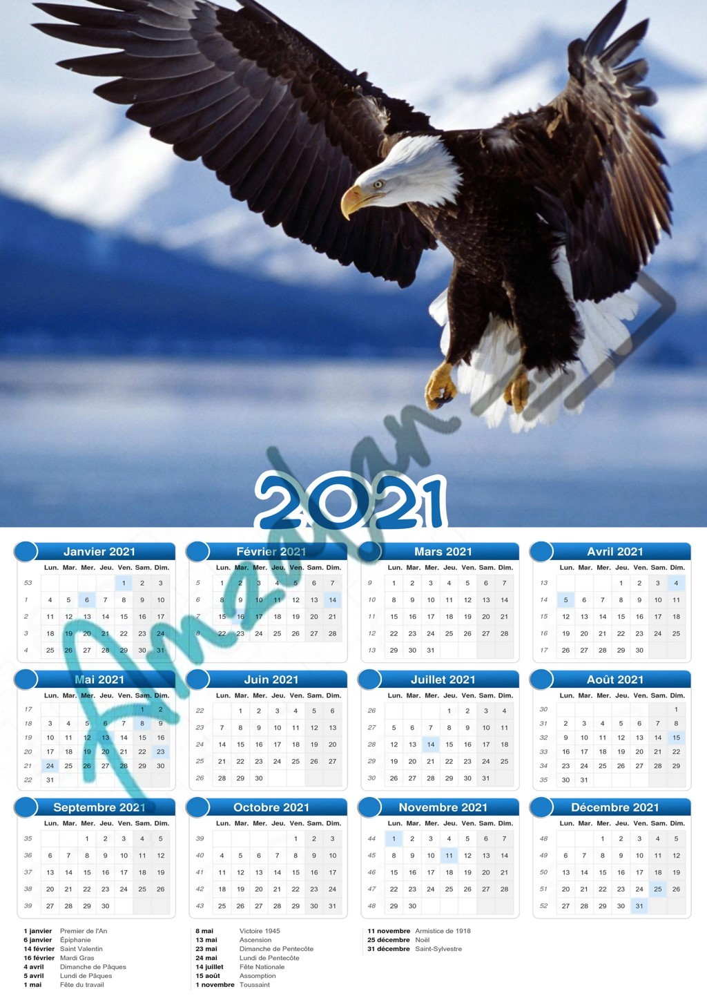 Calendrier collection ANIMAUX AIGLE