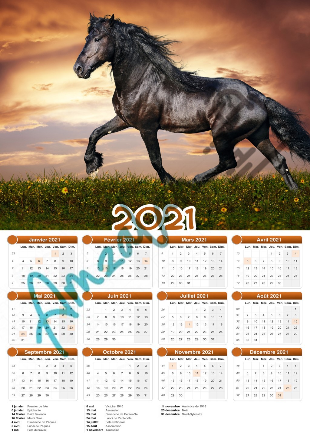 Calendrier collection ANIMAUX CHEVAUX V2