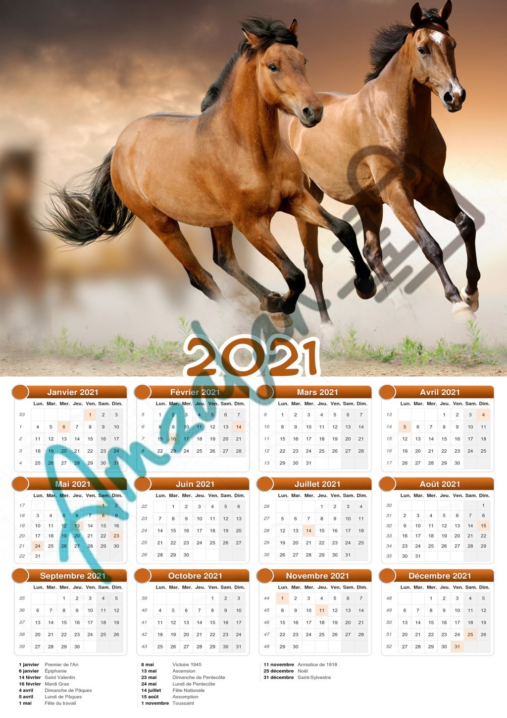 Calendrier collection ANIMAUX CHEVAUX V3