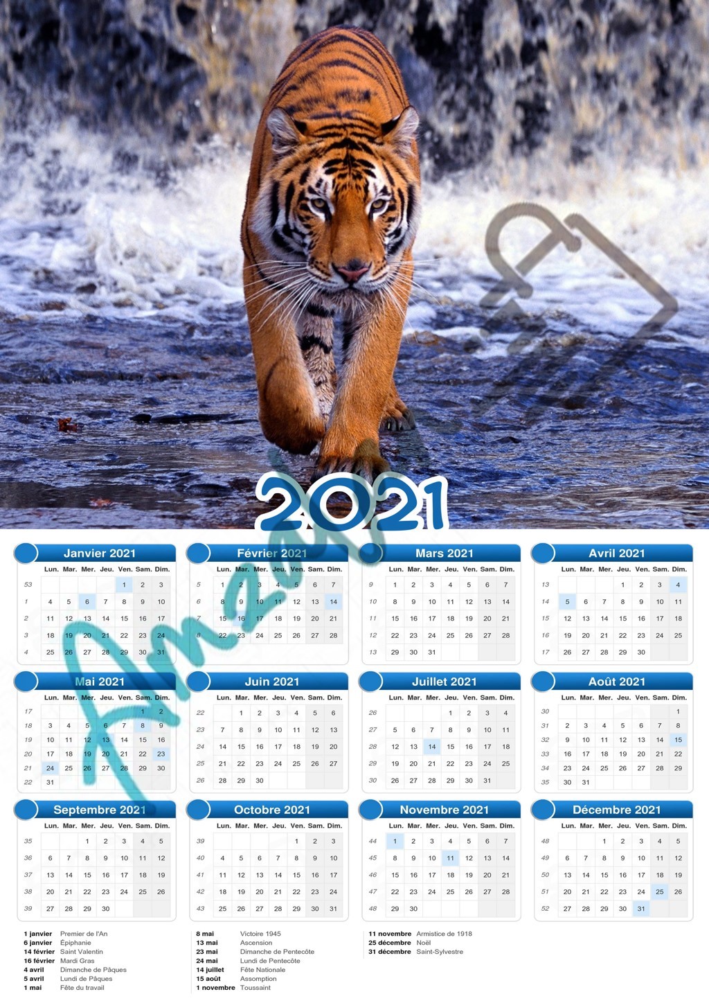 Calendrier collection ANIMAUX TIGRE
