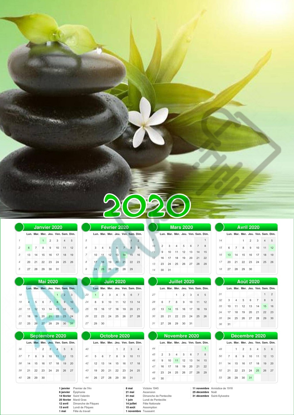 Calendrier de naissance ou 2024 collection décoration ZEN V03 - AMZALAN