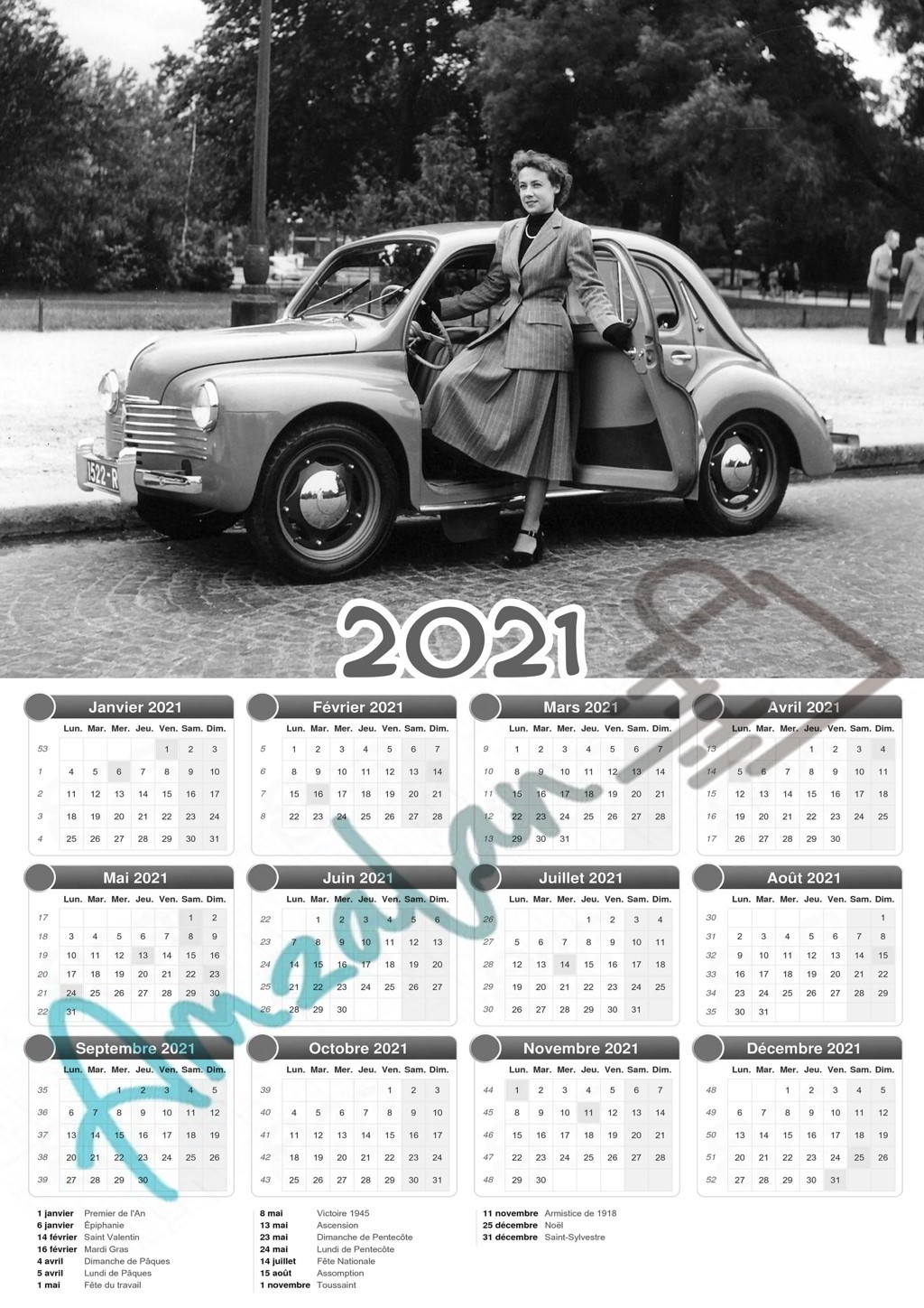 Calendrier collection VOITURE ANCIENNE 4 chevaux V1