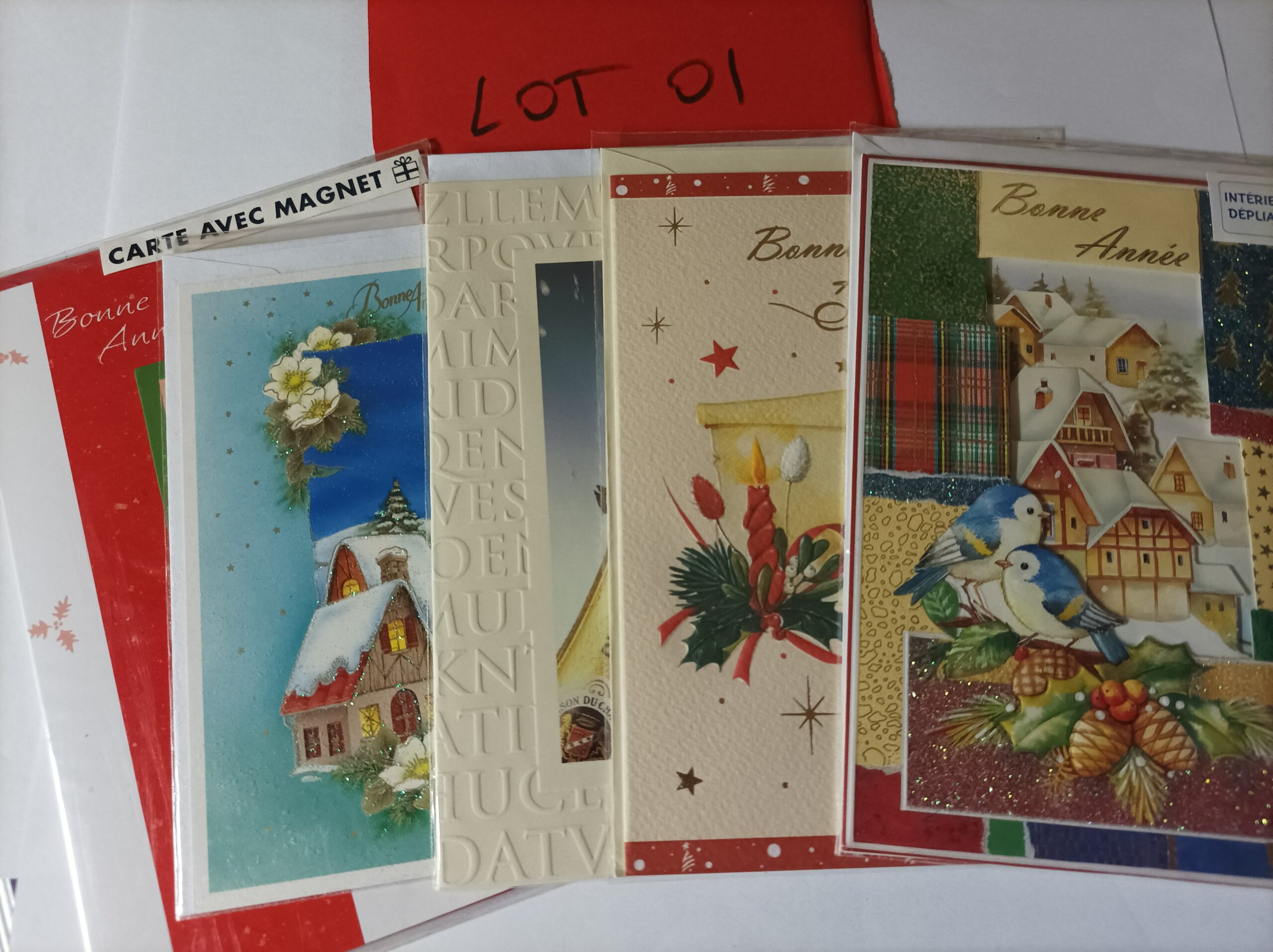 Lot de 5 cartes postales + enveloppes bonne année (lot 01)