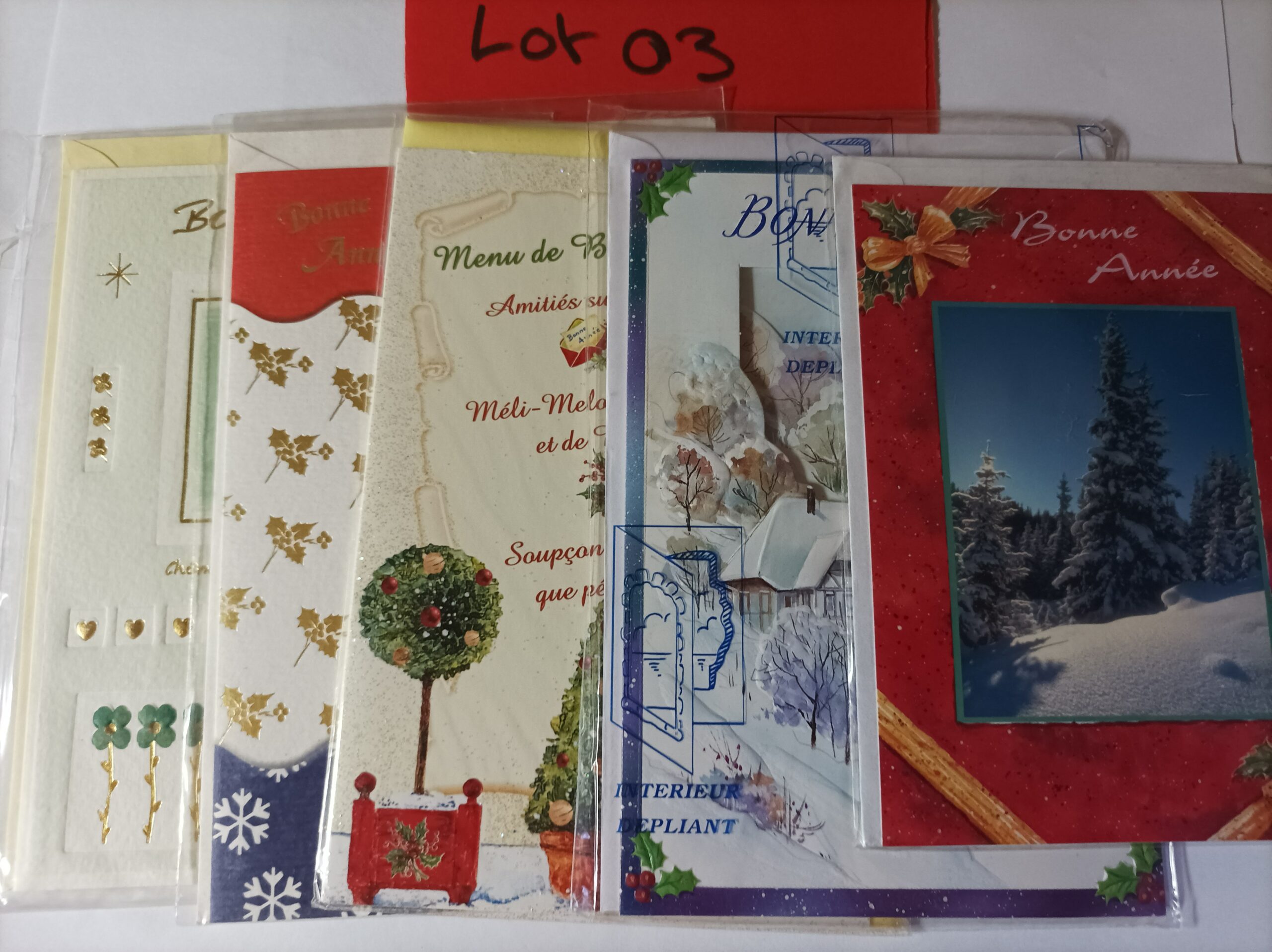Lot de 5 cartes postales + enveloppes bonne année (lot 03)
