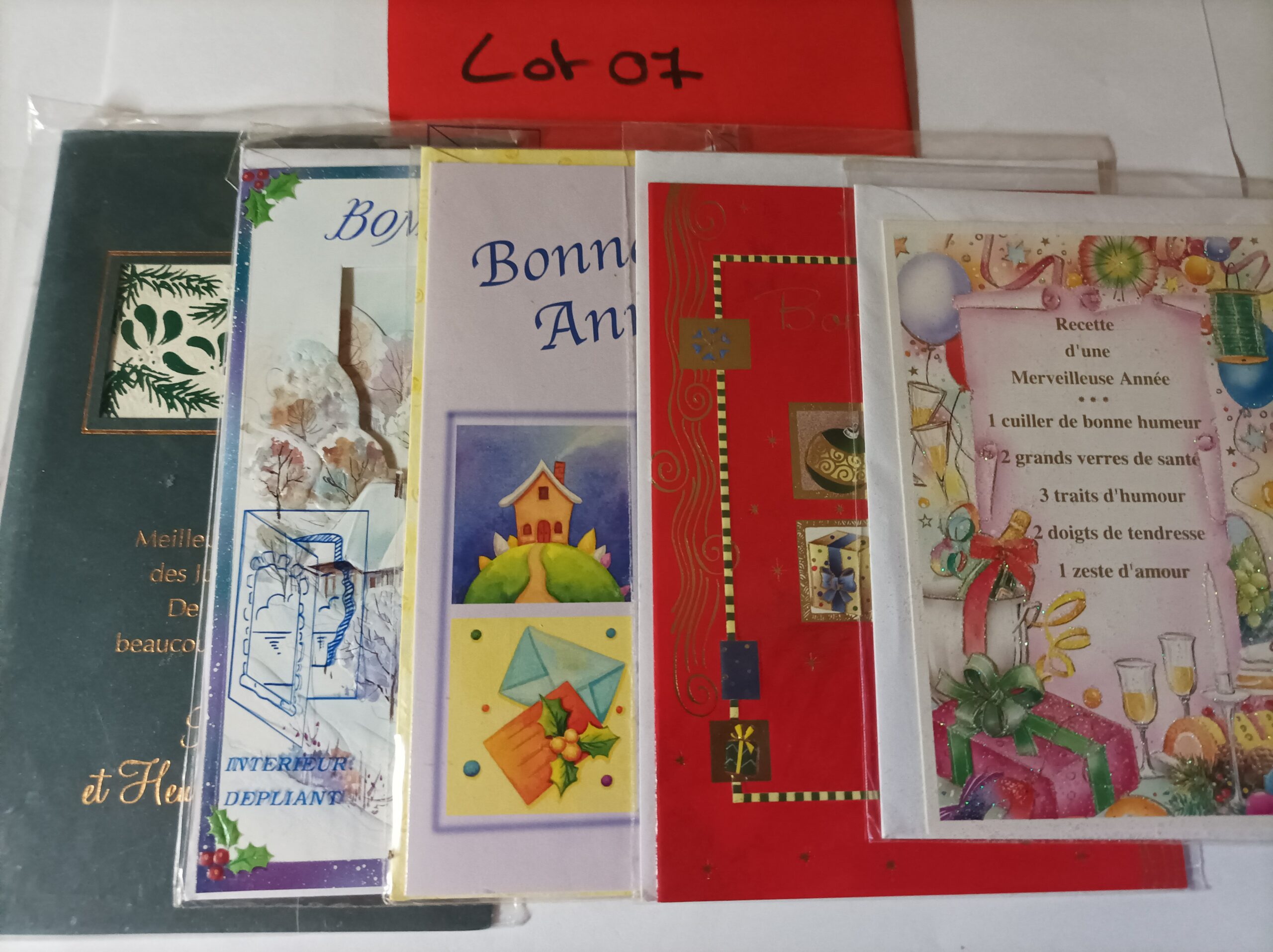Lot de 5 cartes postales + enveloppes bonne année (lot 07)