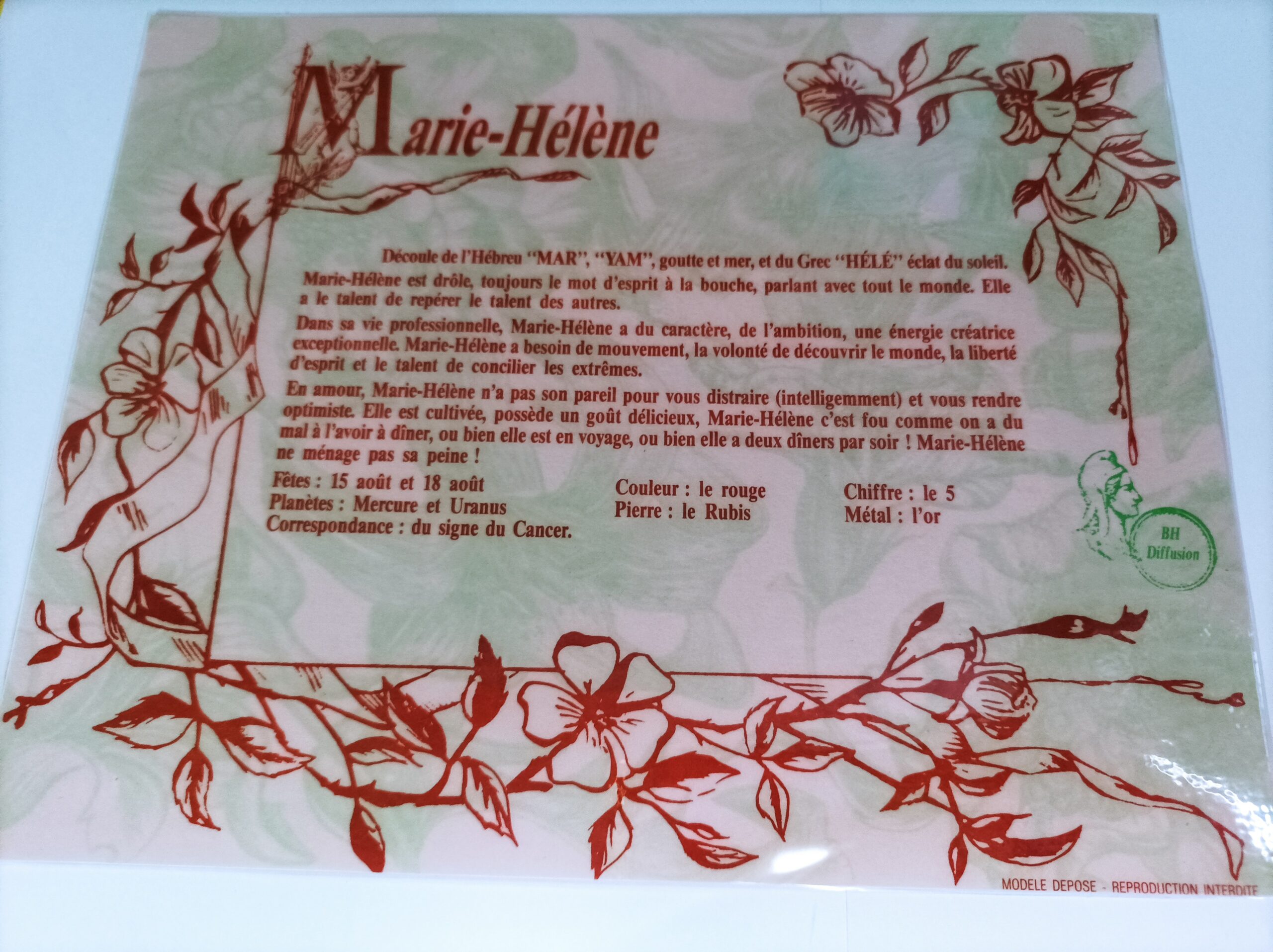 Signification du prénom "MARIE HELENE"