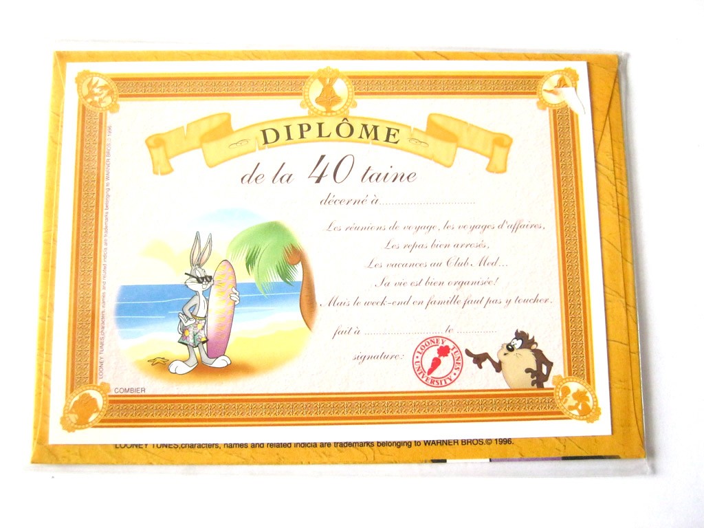 Carte postale avec enveloppe humour CARTOON félicitations Diplôme de la 40 aine