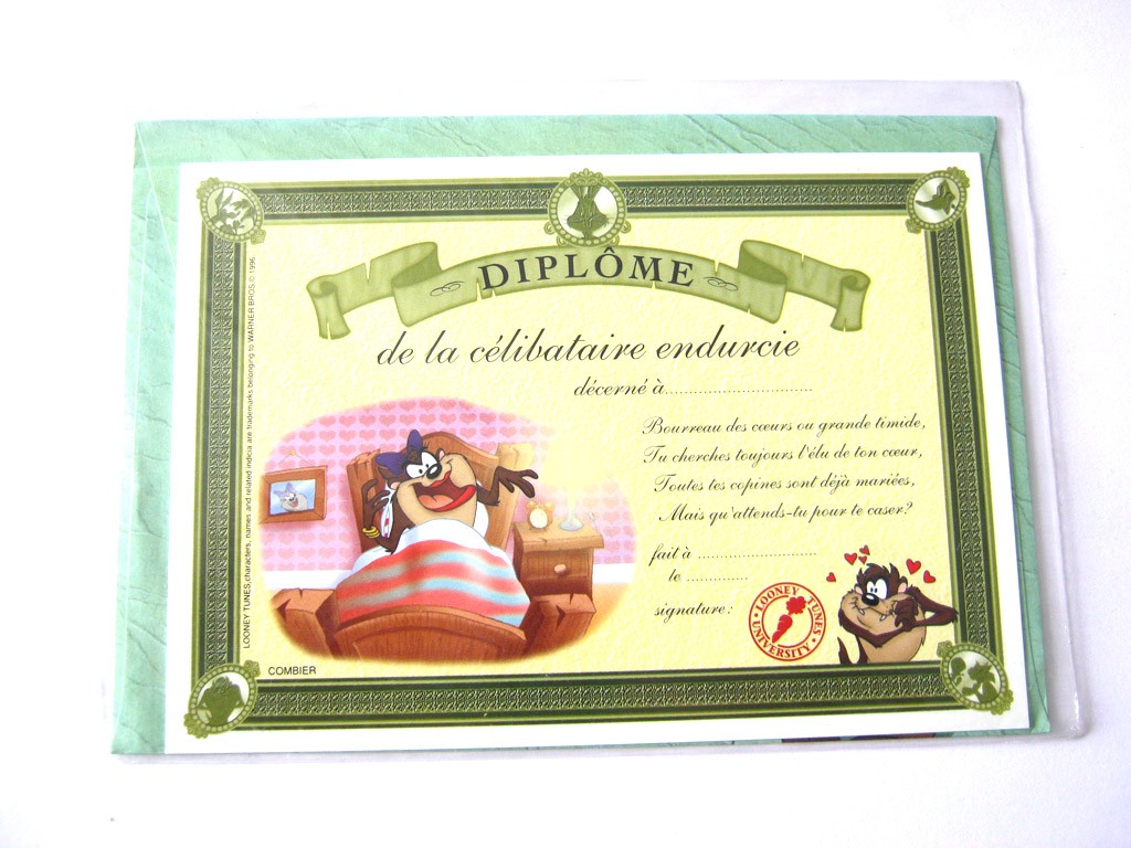 Carte postale avec enveloppe humour CARTOON félicitations Diplôme de la célibataire endurcie