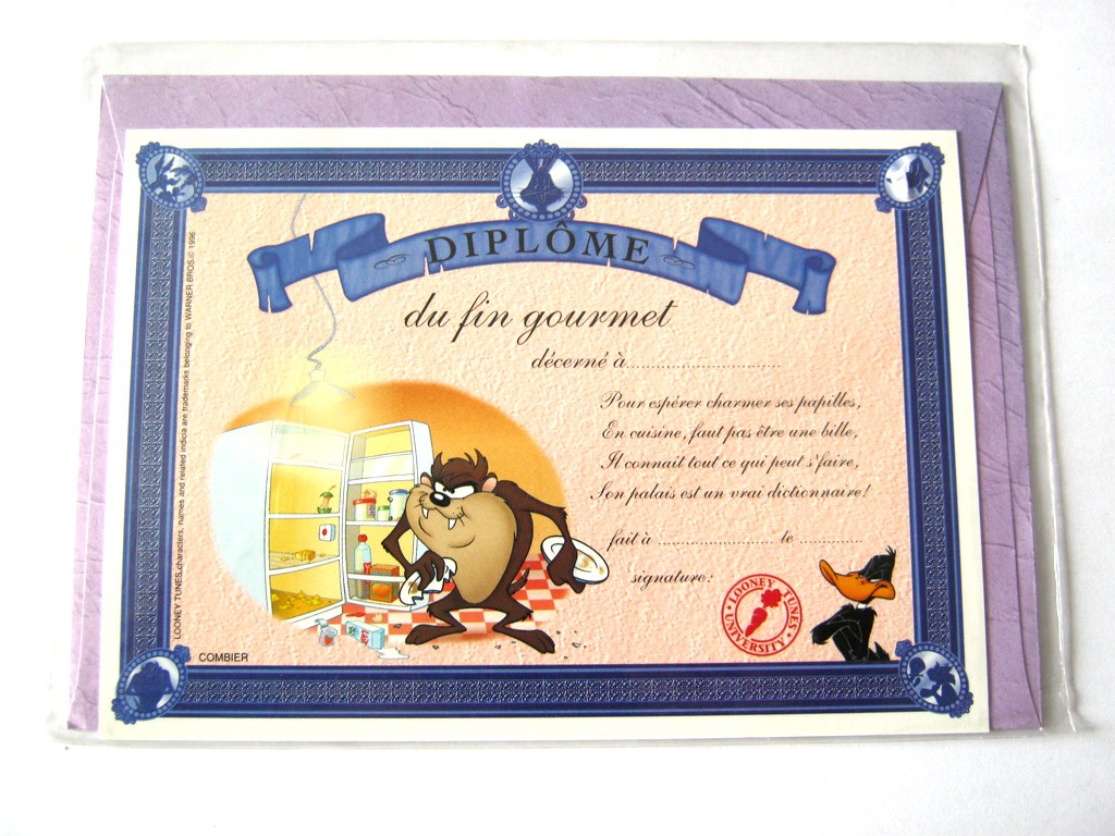 Carte postale avec enveloppe humour CARTOON félicitations Diplôme du fin gourmet