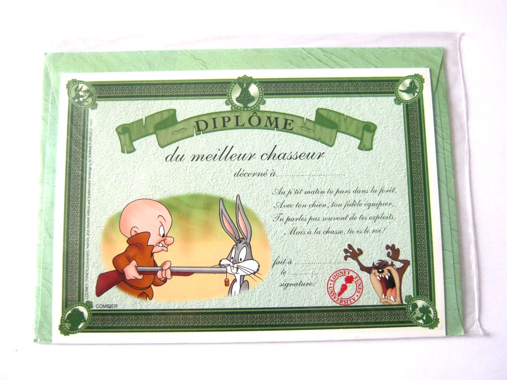 Carte postale avec enveloppe humour CARTOON félicitations Diplôme du meilleur chasseur