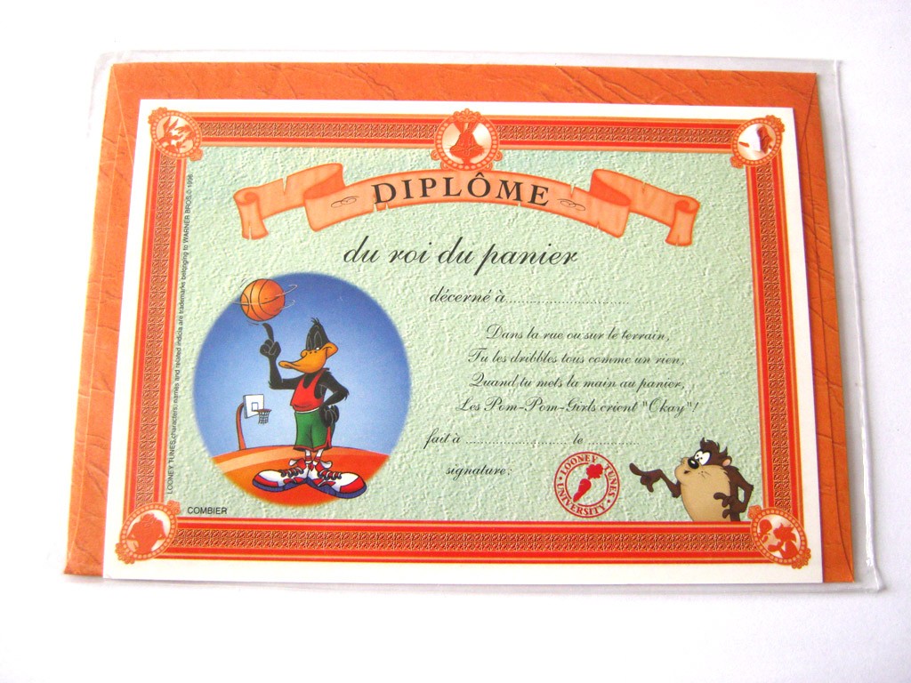 Carte postale avec enveloppe humour CARTOON félicitations Diplôme du roi du panier