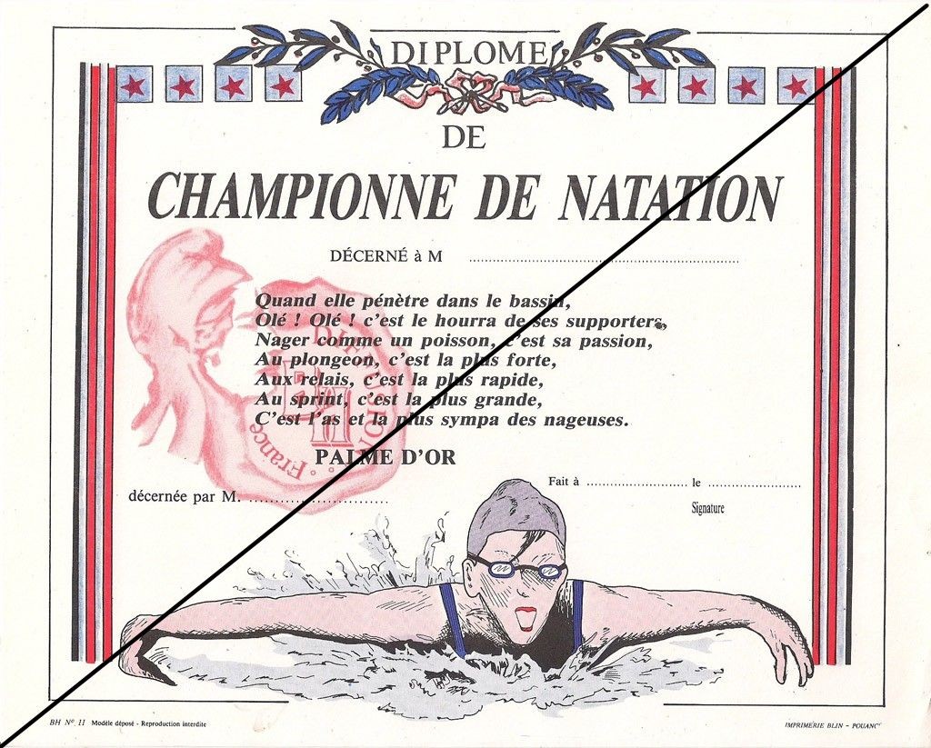 Diplôme championne de natation