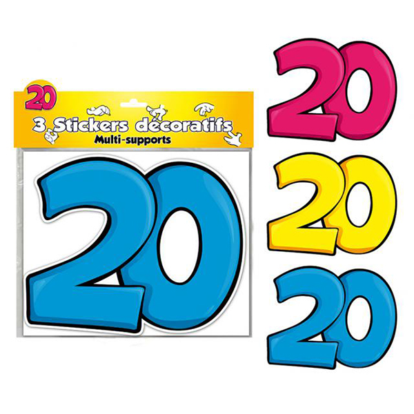 Lot de 3 stickers décoratifs multi supports 20 ans