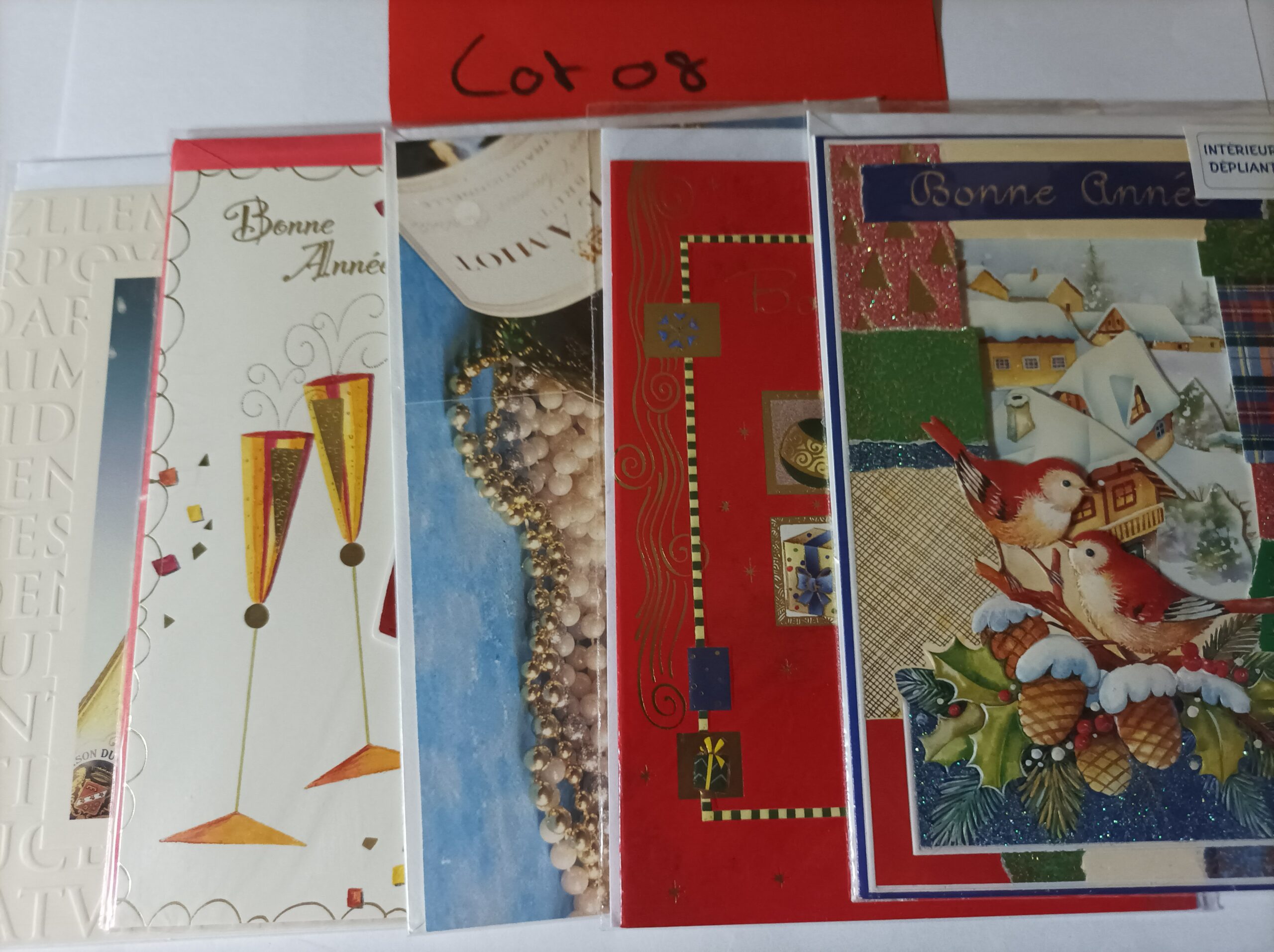 Lot de 5 cartes postales + enveloppes bonne année (lot 08)