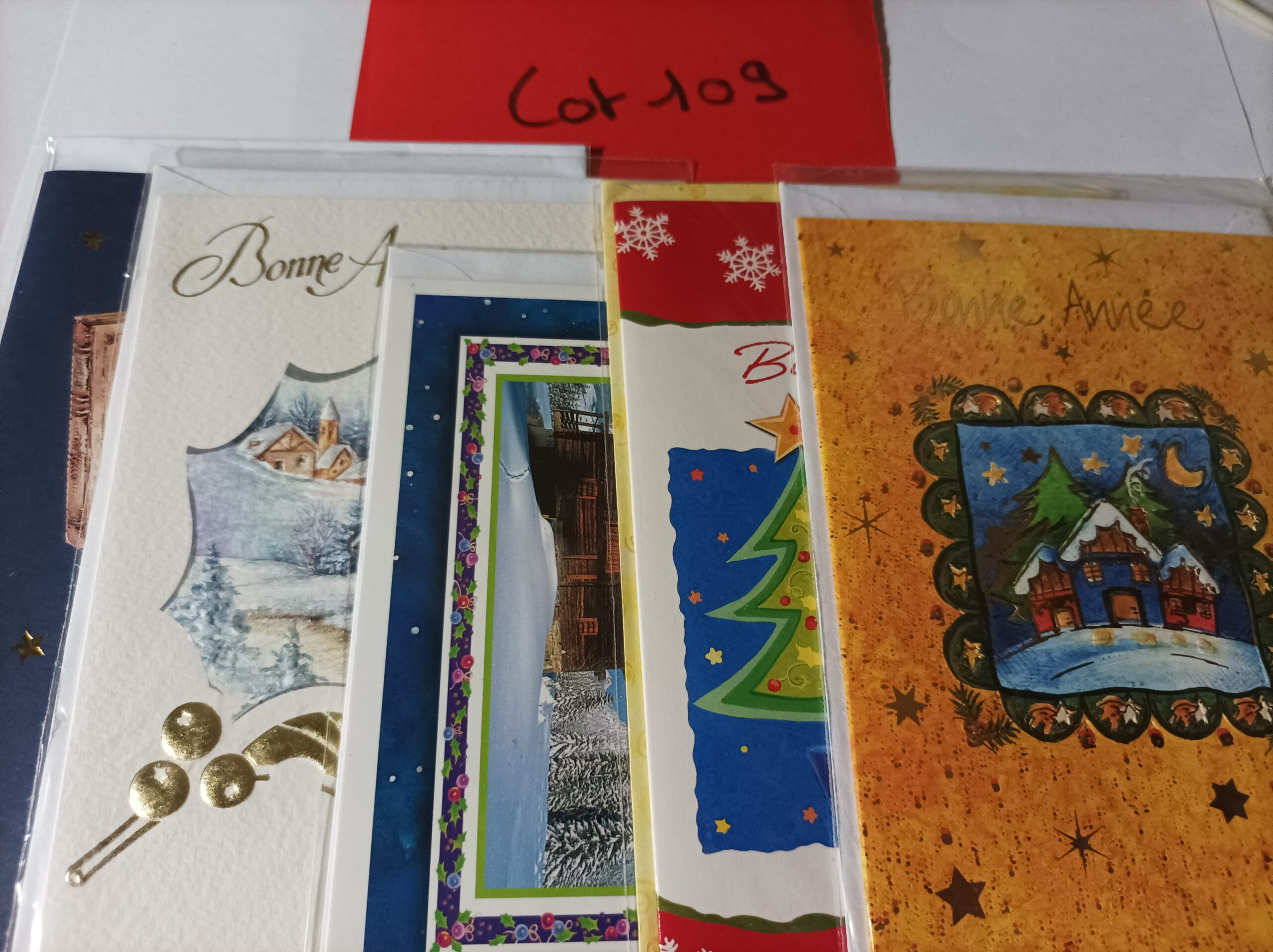 Lot de 5 cartes postales + enveloppes bonne année (lot 109)