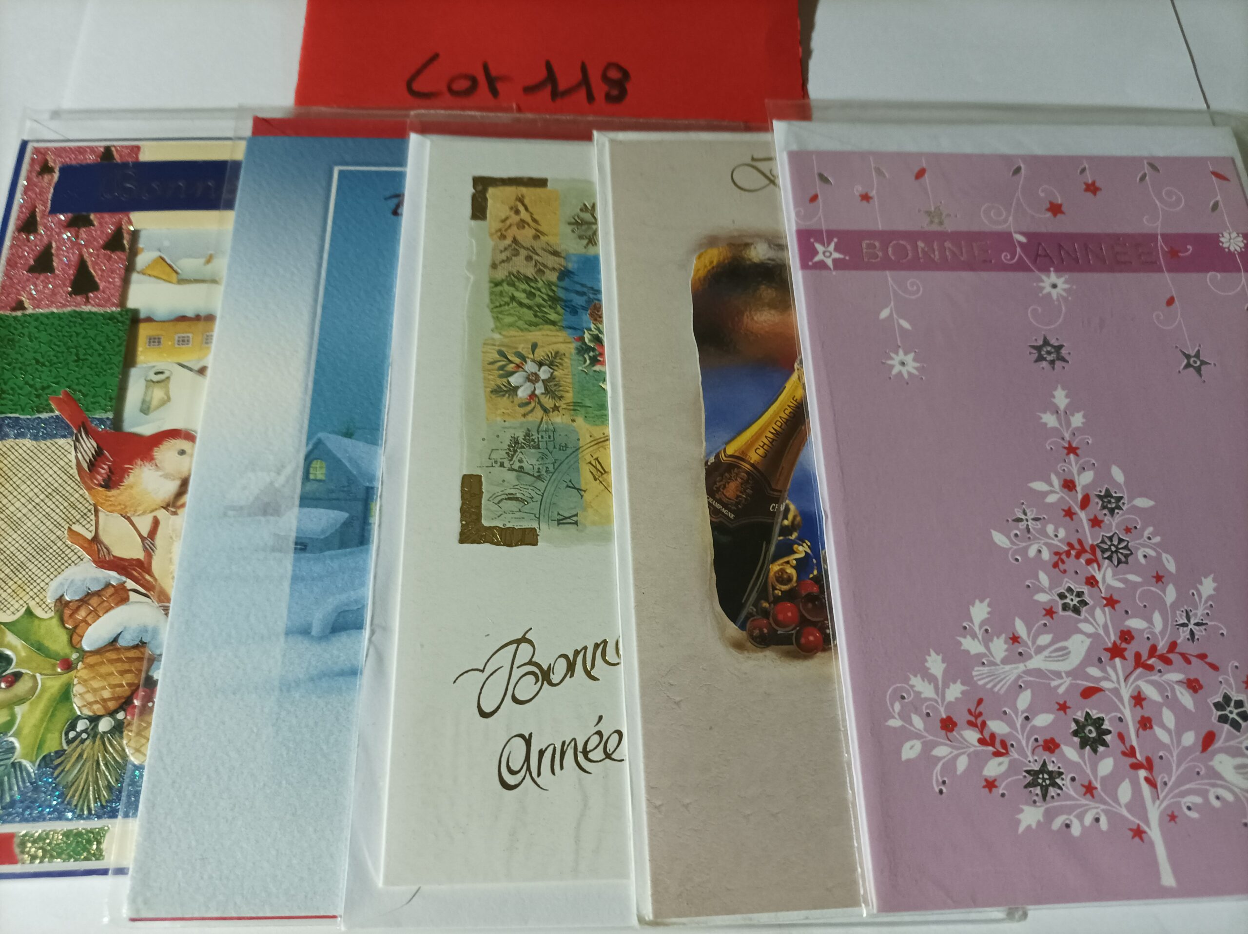 Lot de 5 cartes postales + enveloppes bonne année (lot 118)