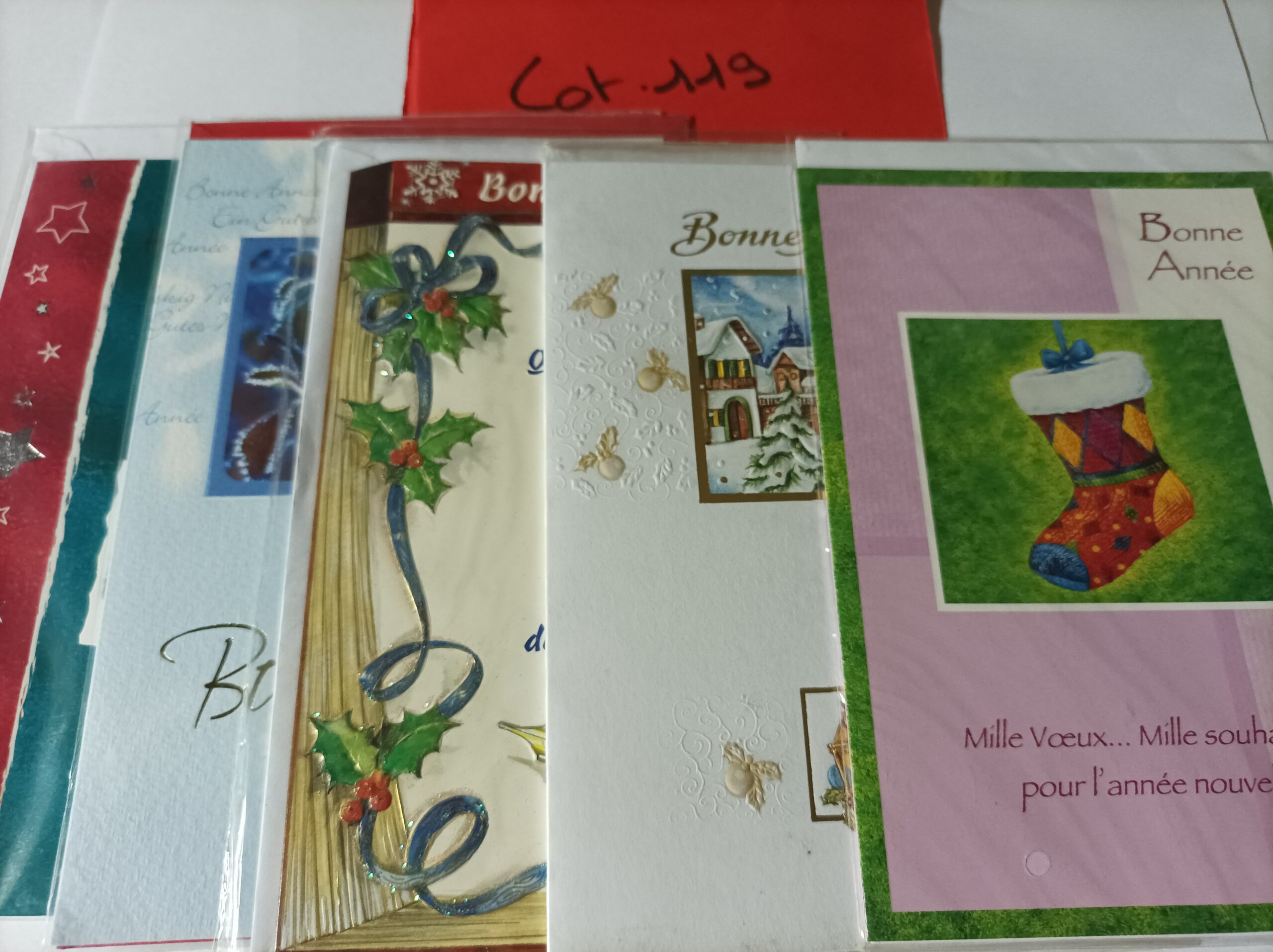 Lot de 5 cartes postales + enveloppes bonne année (lot 119)