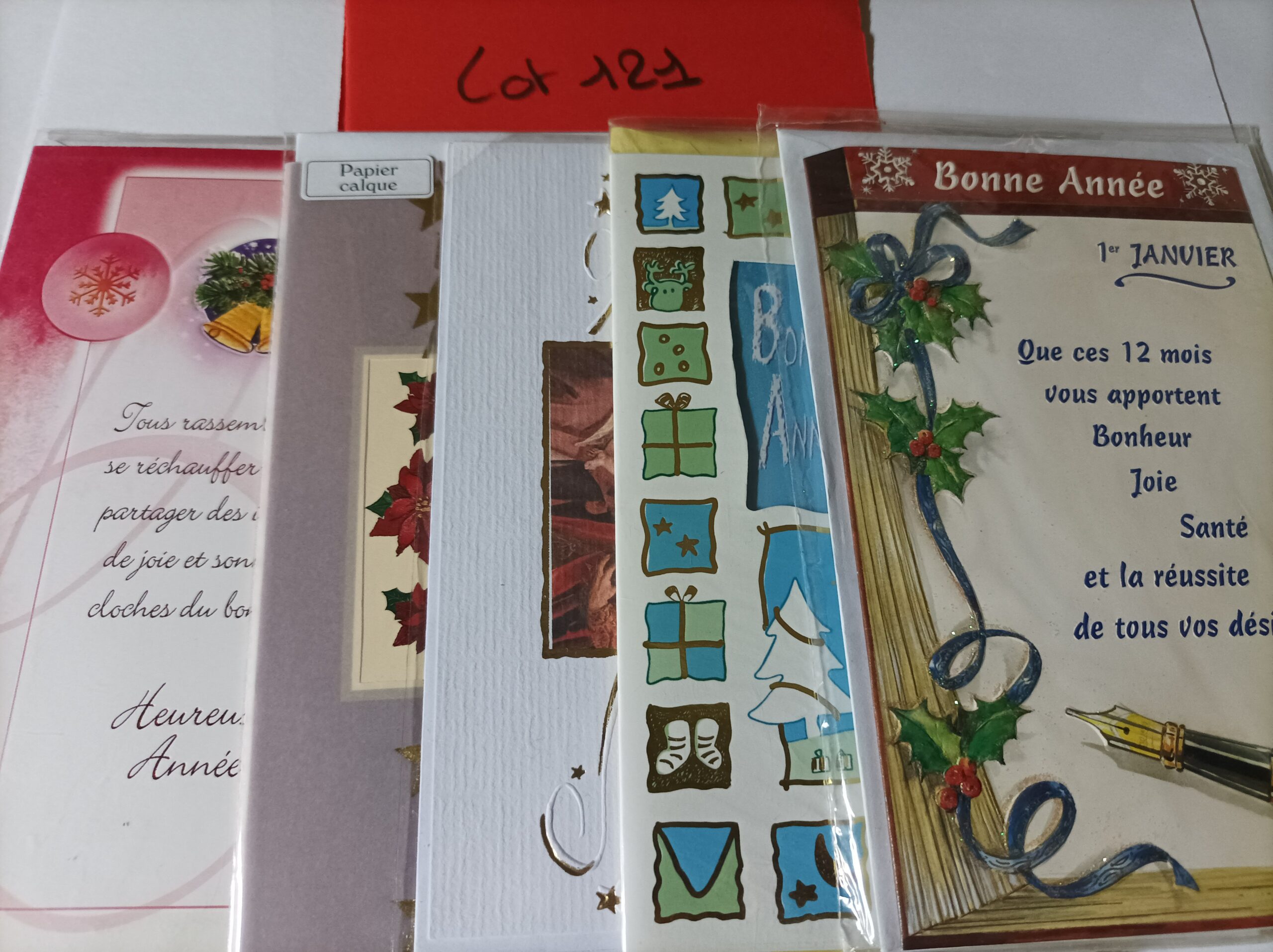 Lot de 5 cartes postales + enveloppes bonne année (lot 121)