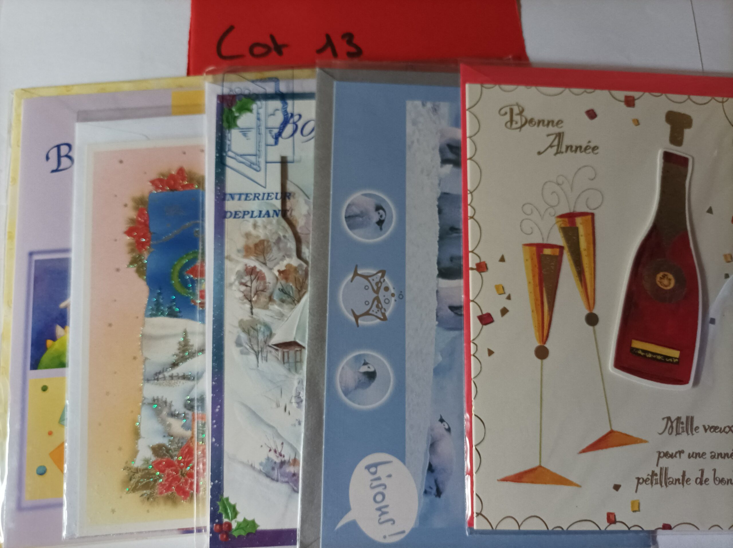 Lot de 5 cartes postales + enveloppes bonne année (lot 13)