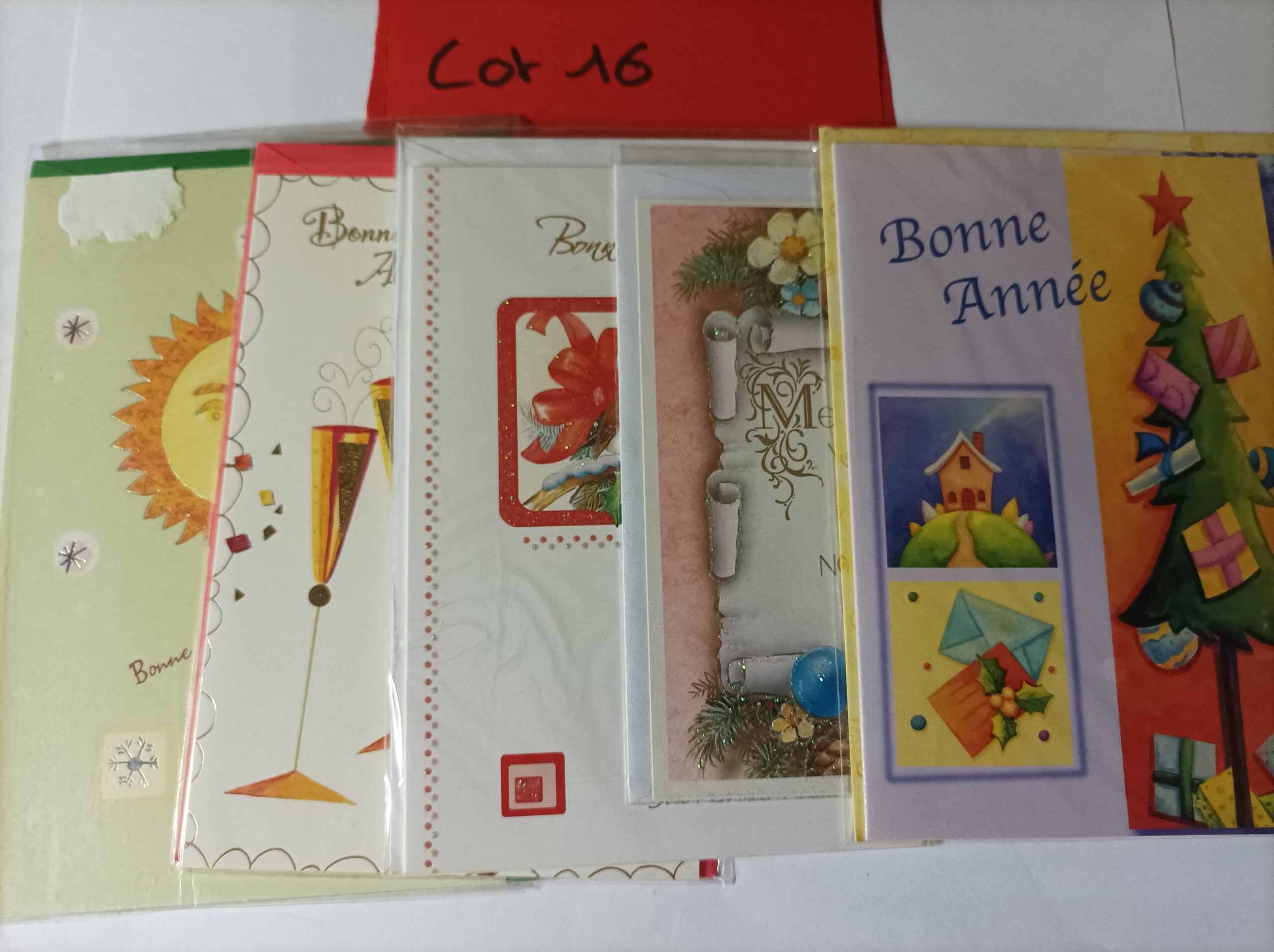 Lot de 5 cartes postales + enveloppes bonne année (lot 16)