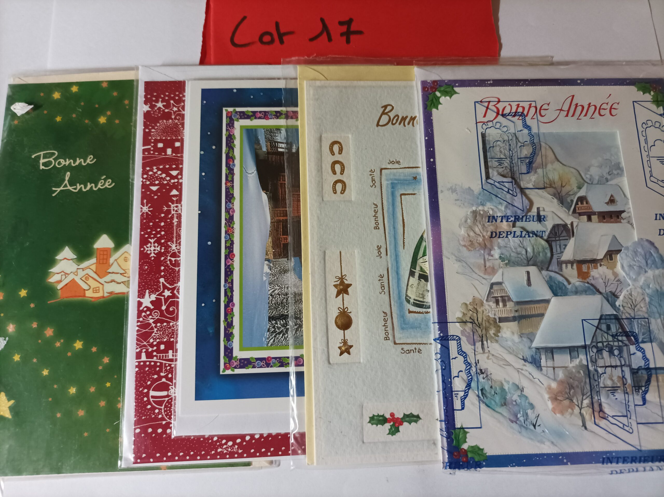 Lot de 5 cartes postales + enveloppes bonne année (lot 17)