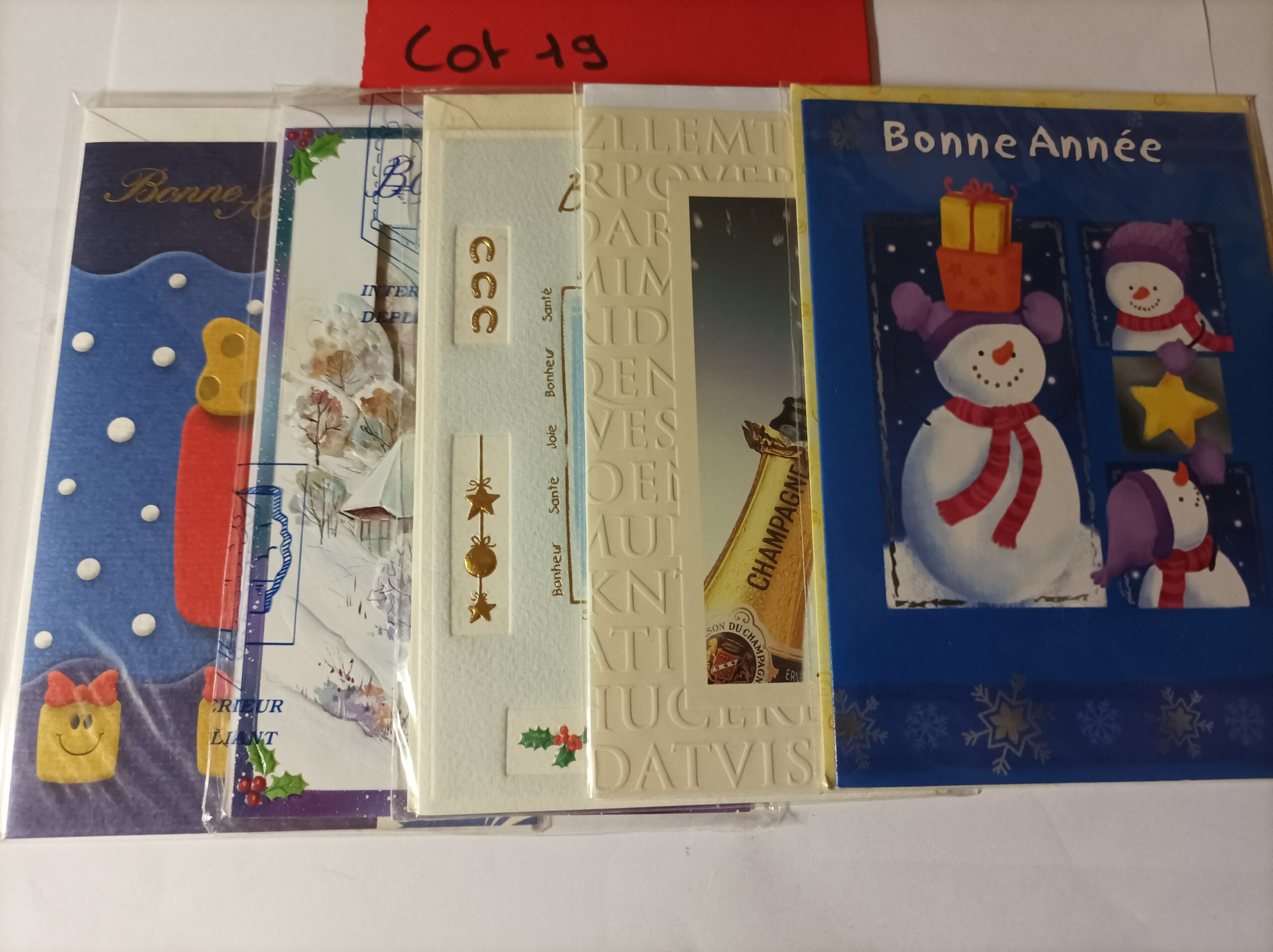 Lot de 5 cartes postales + enveloppes bonne année (lot 19)