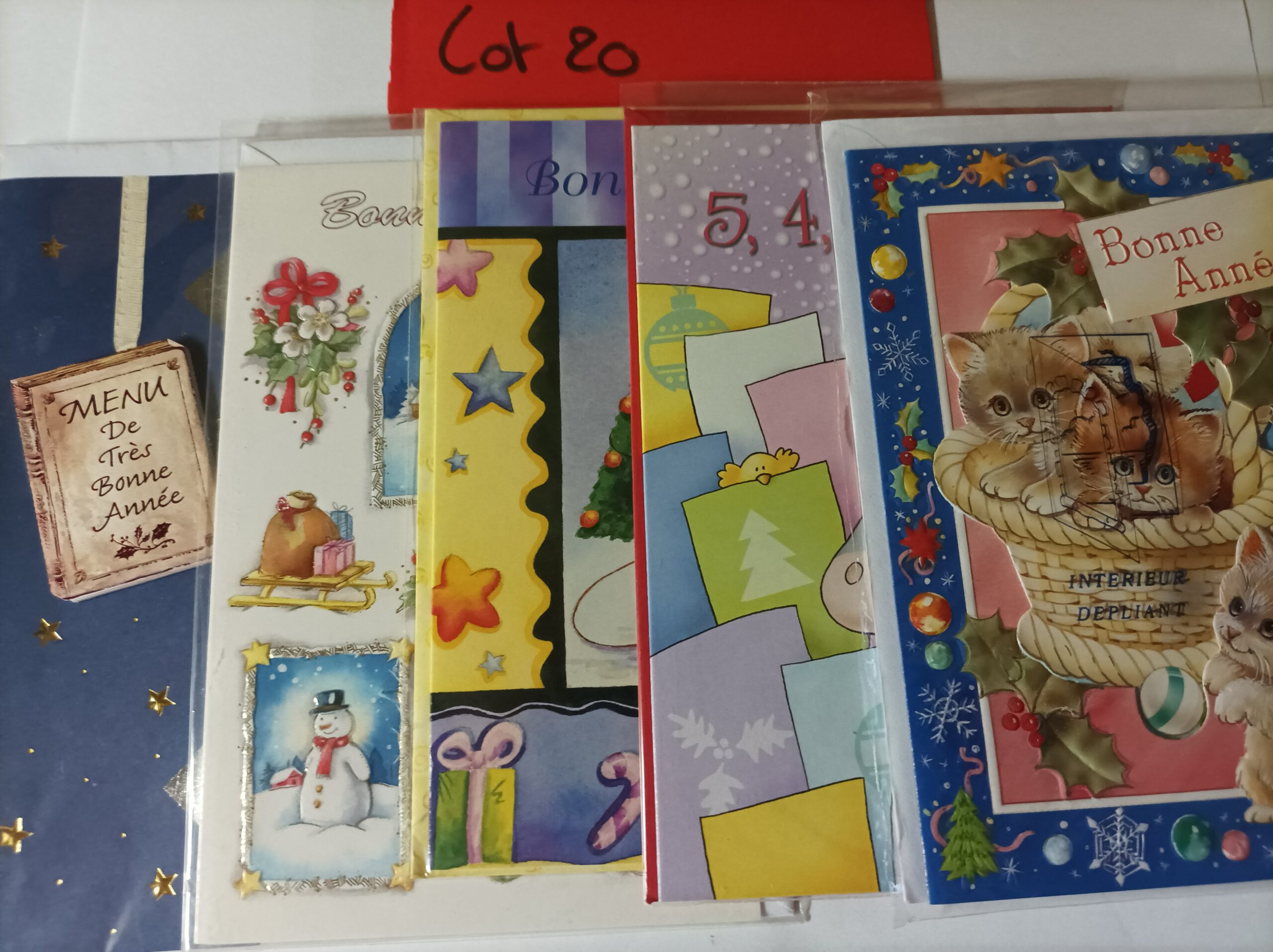 Lot de 5 cartes postales + enveloppes bonne année (lot 20)