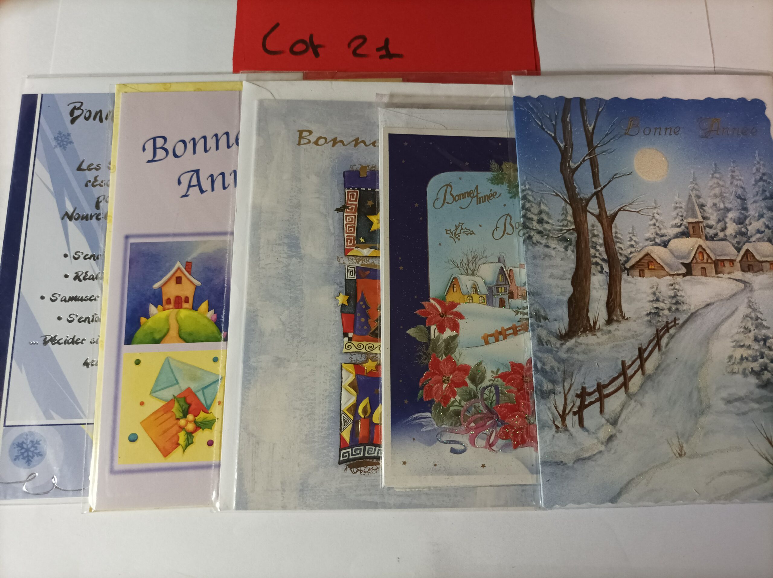 Lot de 5 cartes postales + enveloppes bonne année (lot 21)