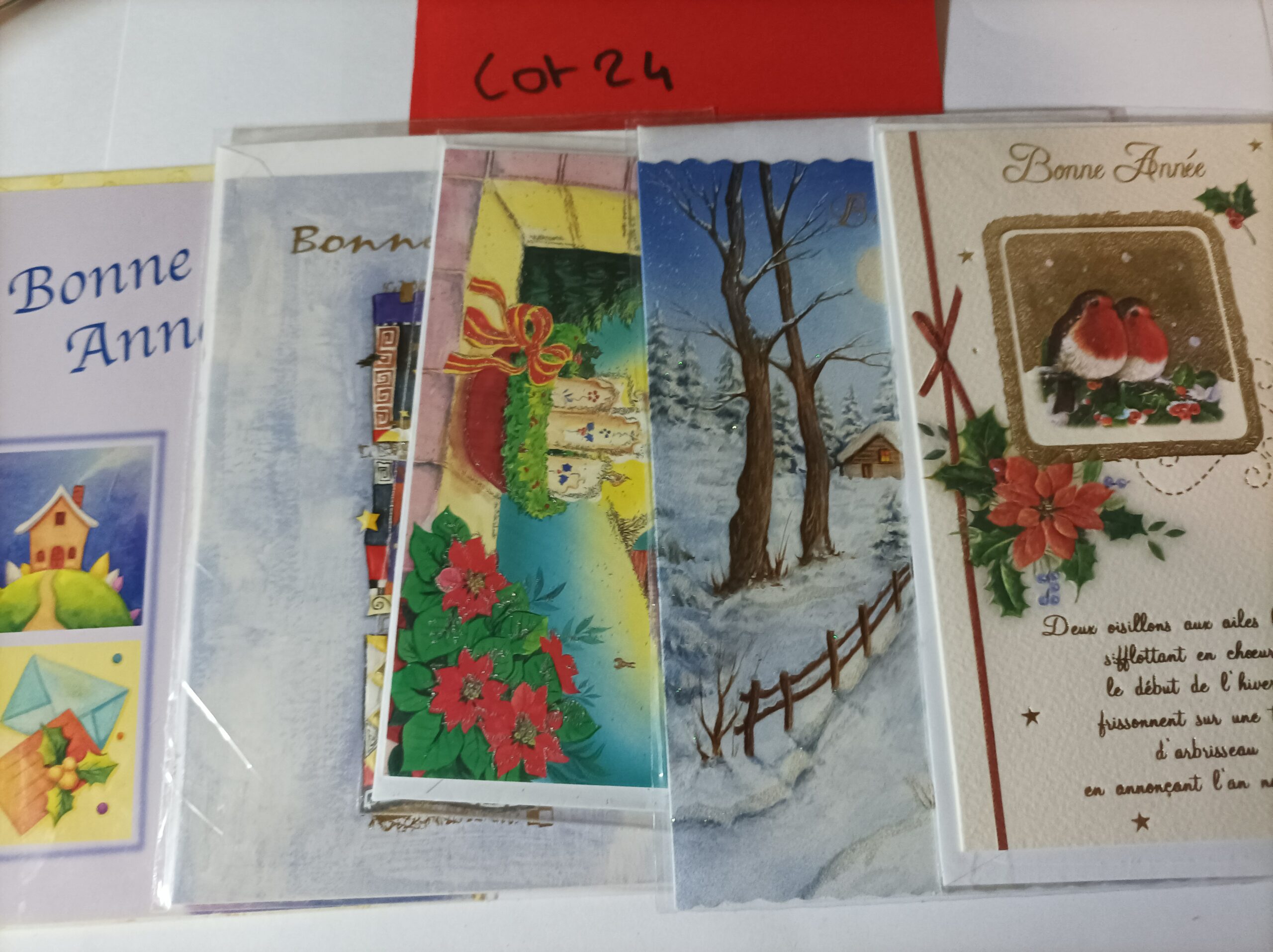 Lot de 5 cartes postales + enveloppes bonne année (lot 24)