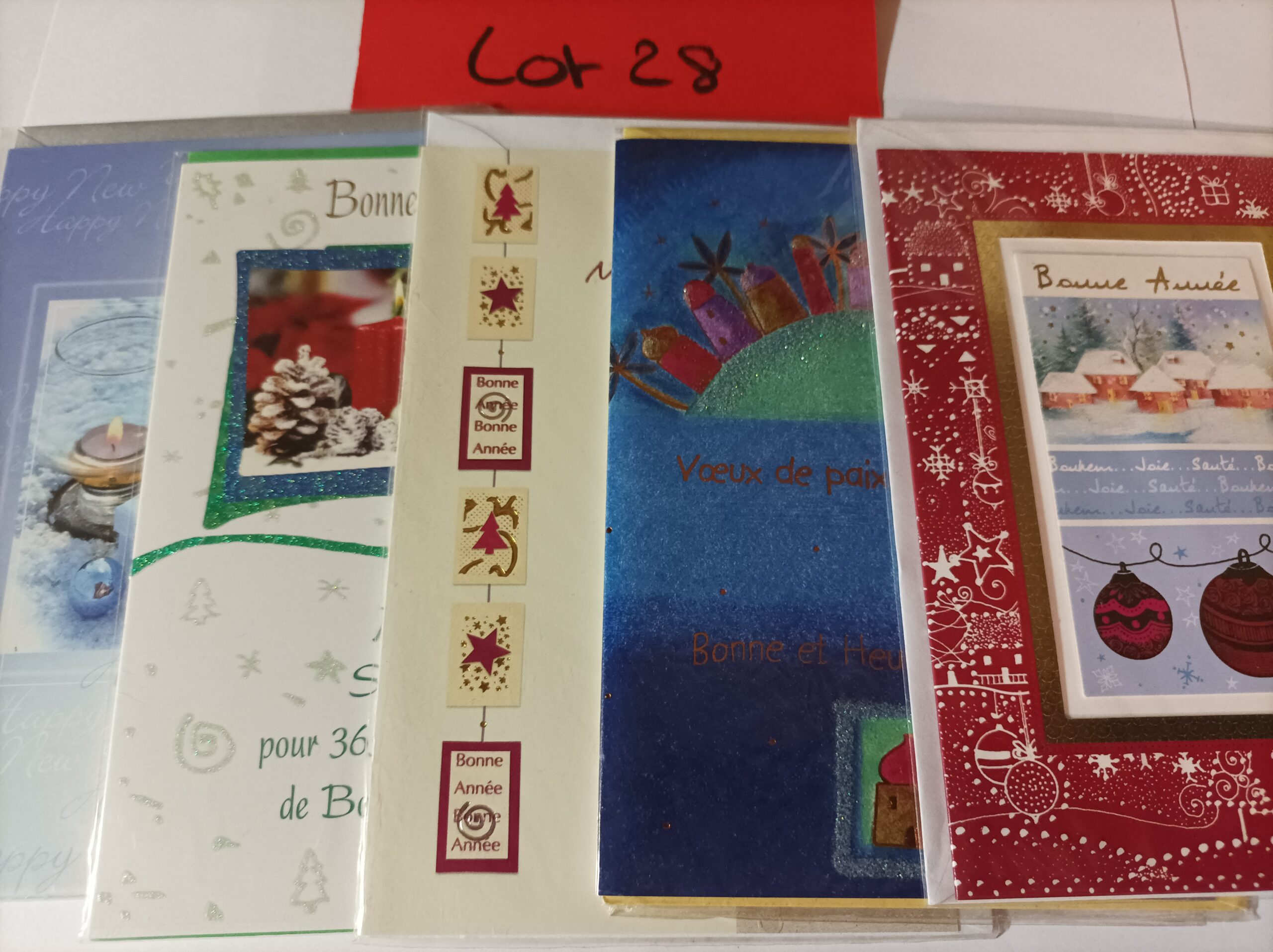 Lot de 5 cartes postales + enveloppes bonne année (lot 28)