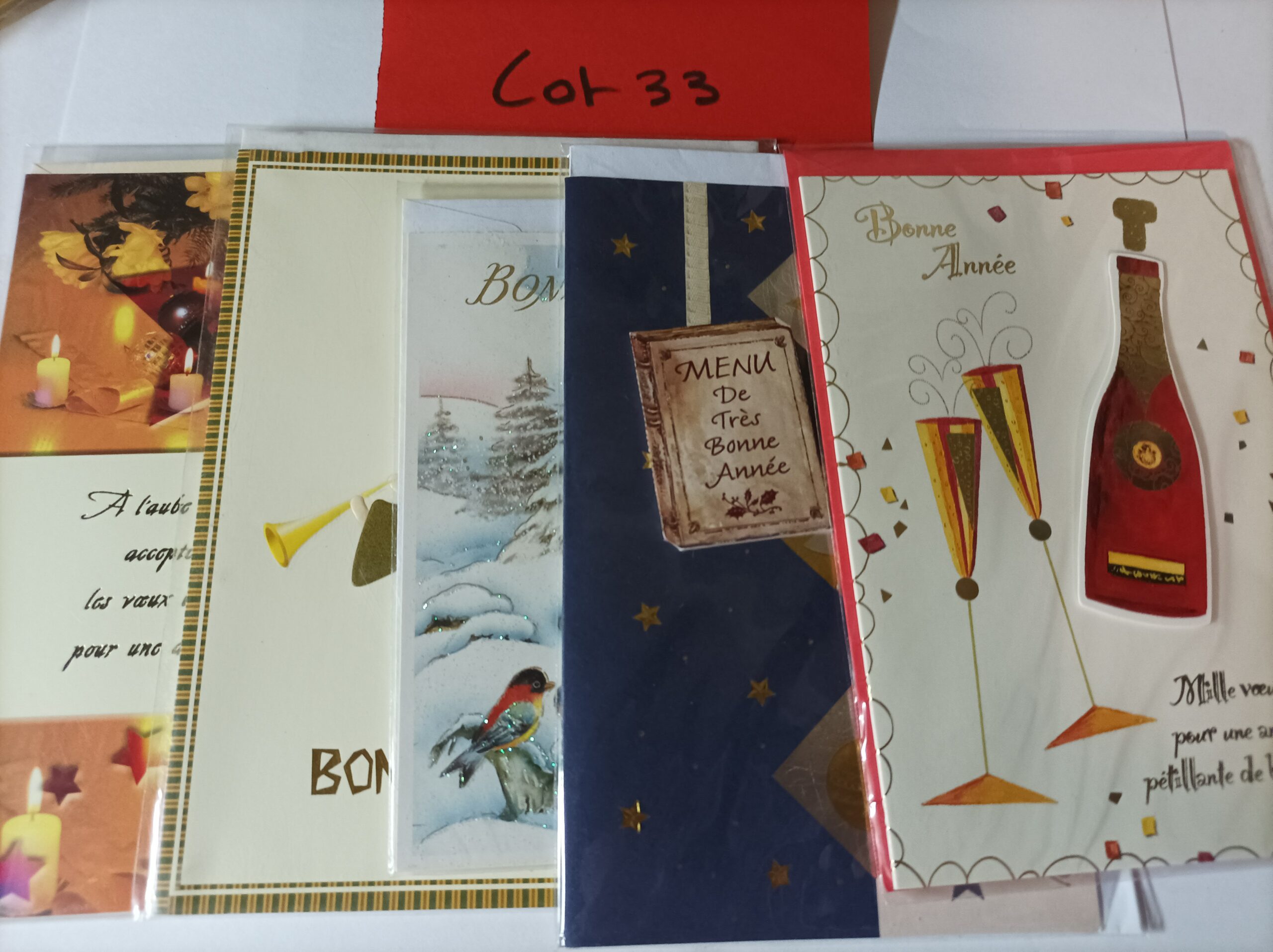 Lot de 5 cartes postales + enveloppes bonne année (lot 33)