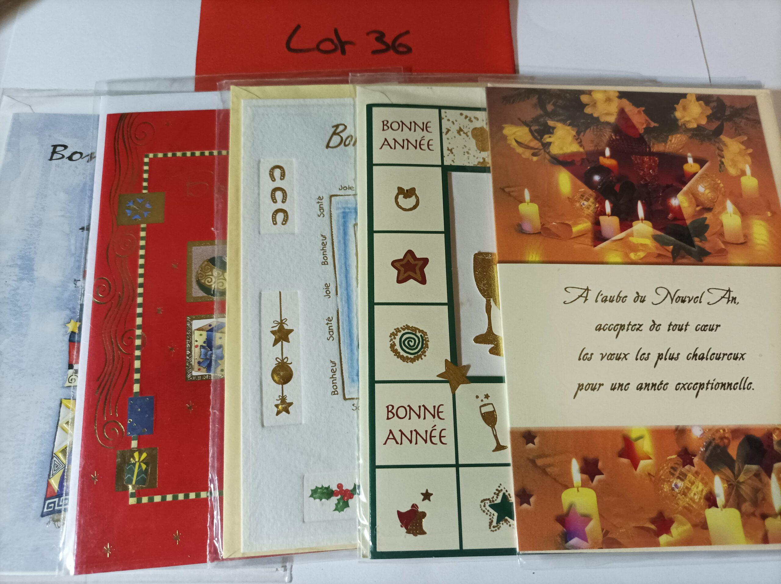 Lot de 5 cartes postales + enveloppes bonne année (lot 36)