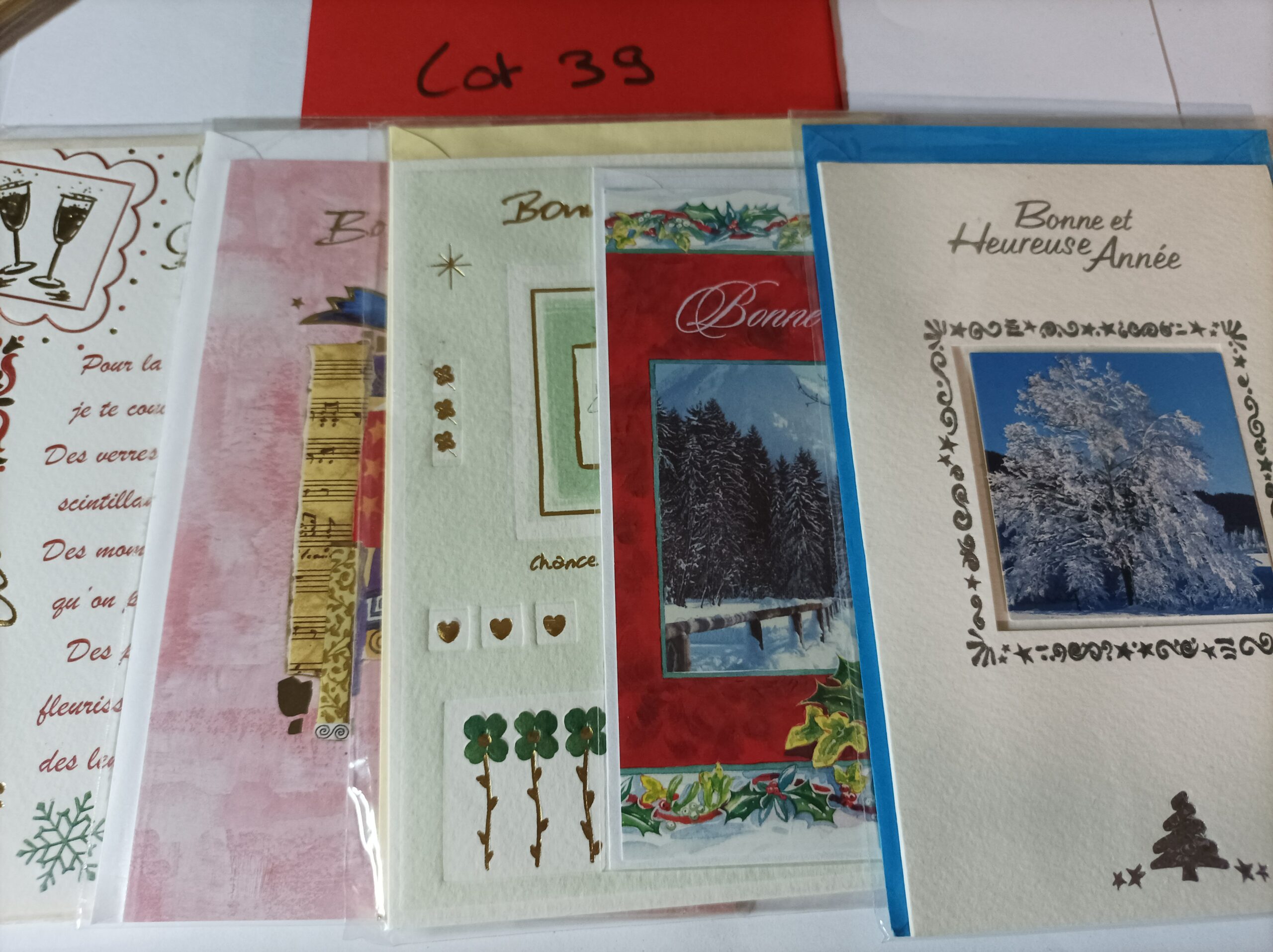 Lot de 5 cartes postales + enveloppes bonne année (lot 39)