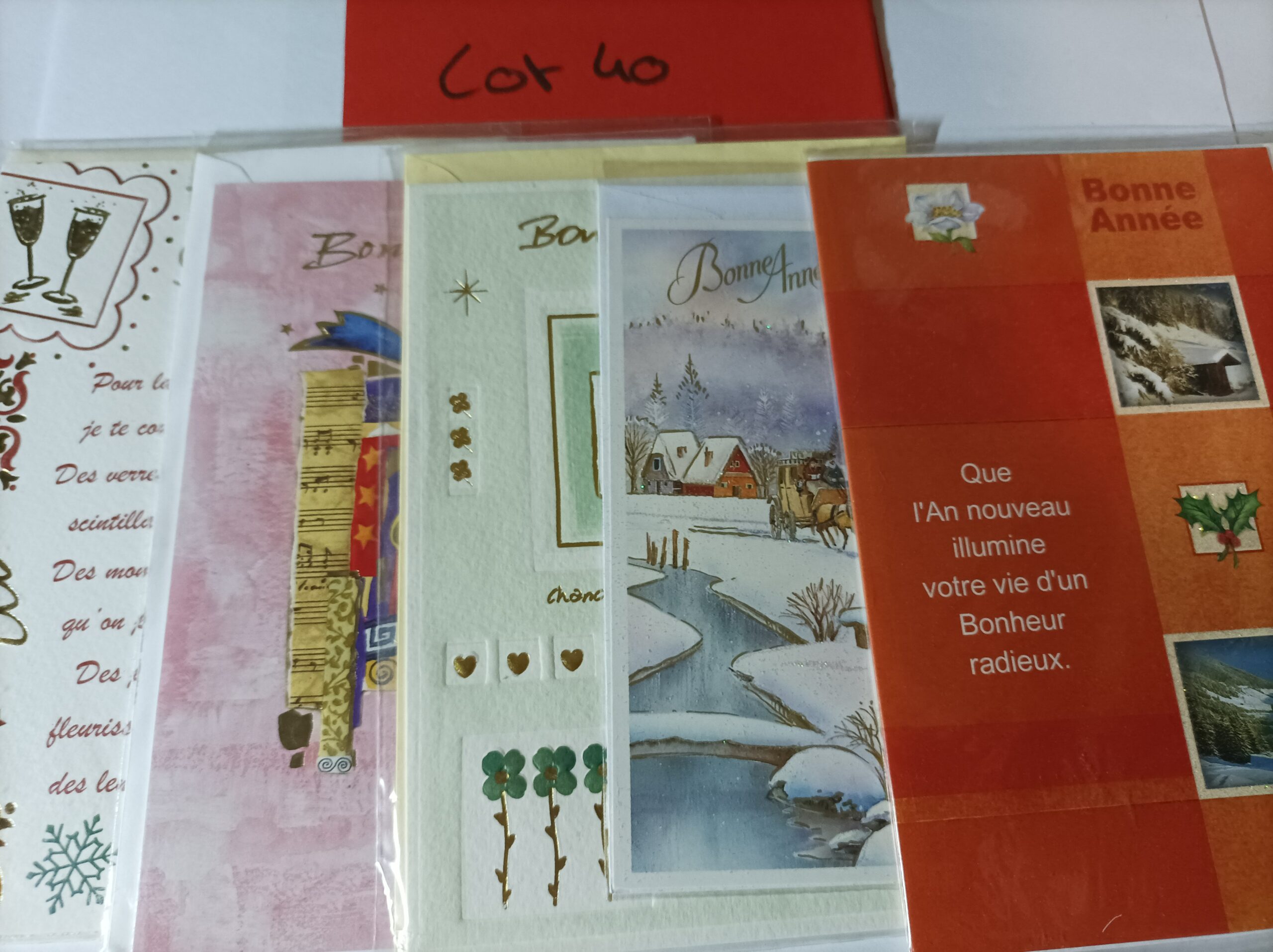 Lot de 5 cartes postales + enveloppes bonne année (lot 40)