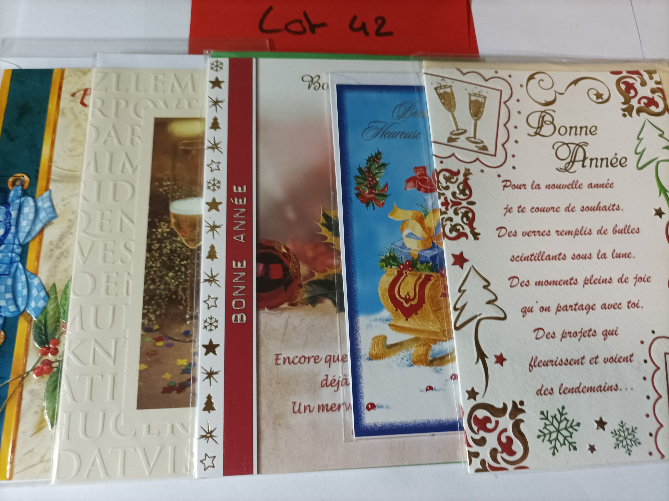 Lot de 5 cartes postales + enveloppes bonne année (lot 42)