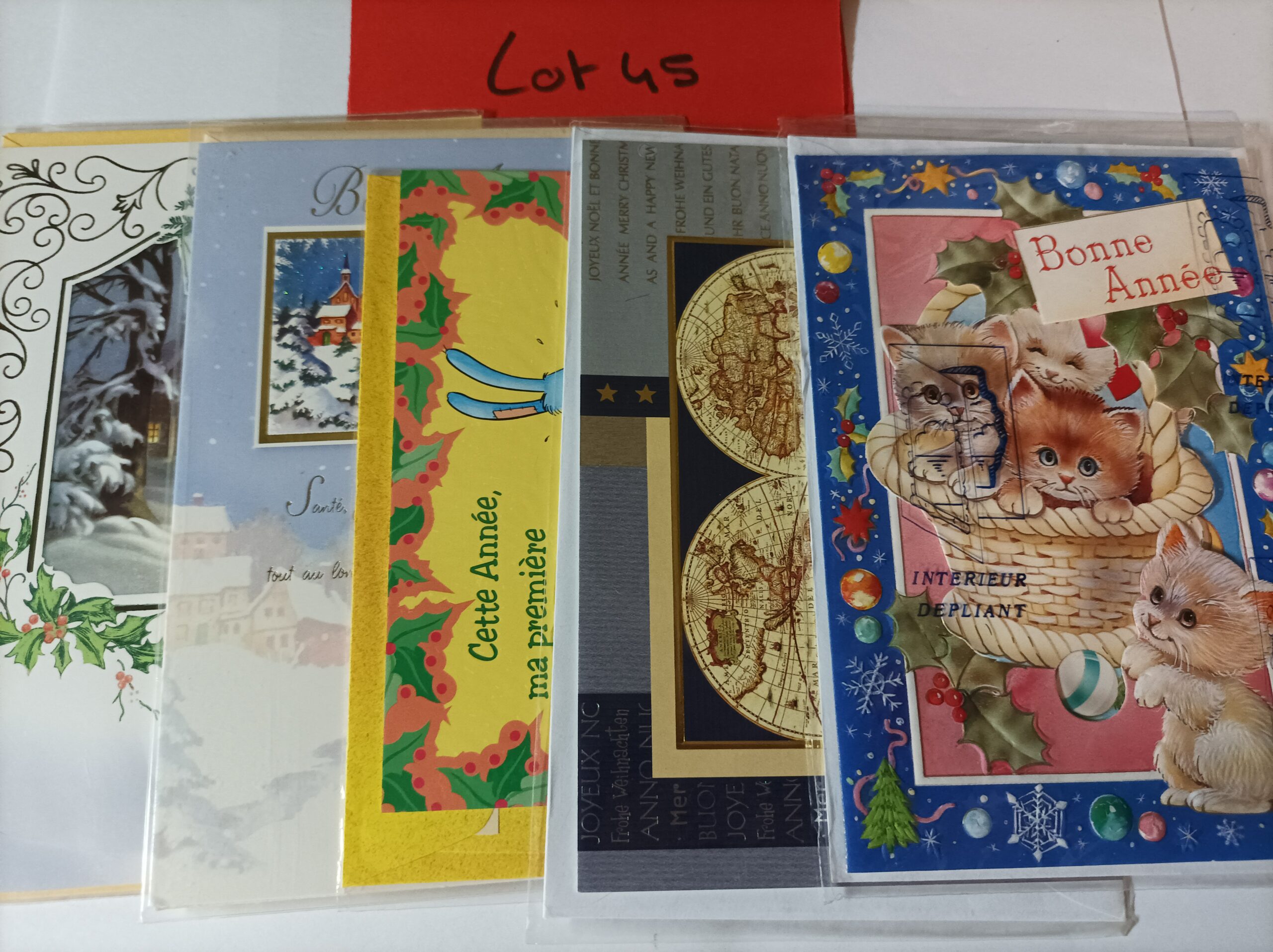 Lot de 5 cartes postales + enveloppes bonne année (lot 45)