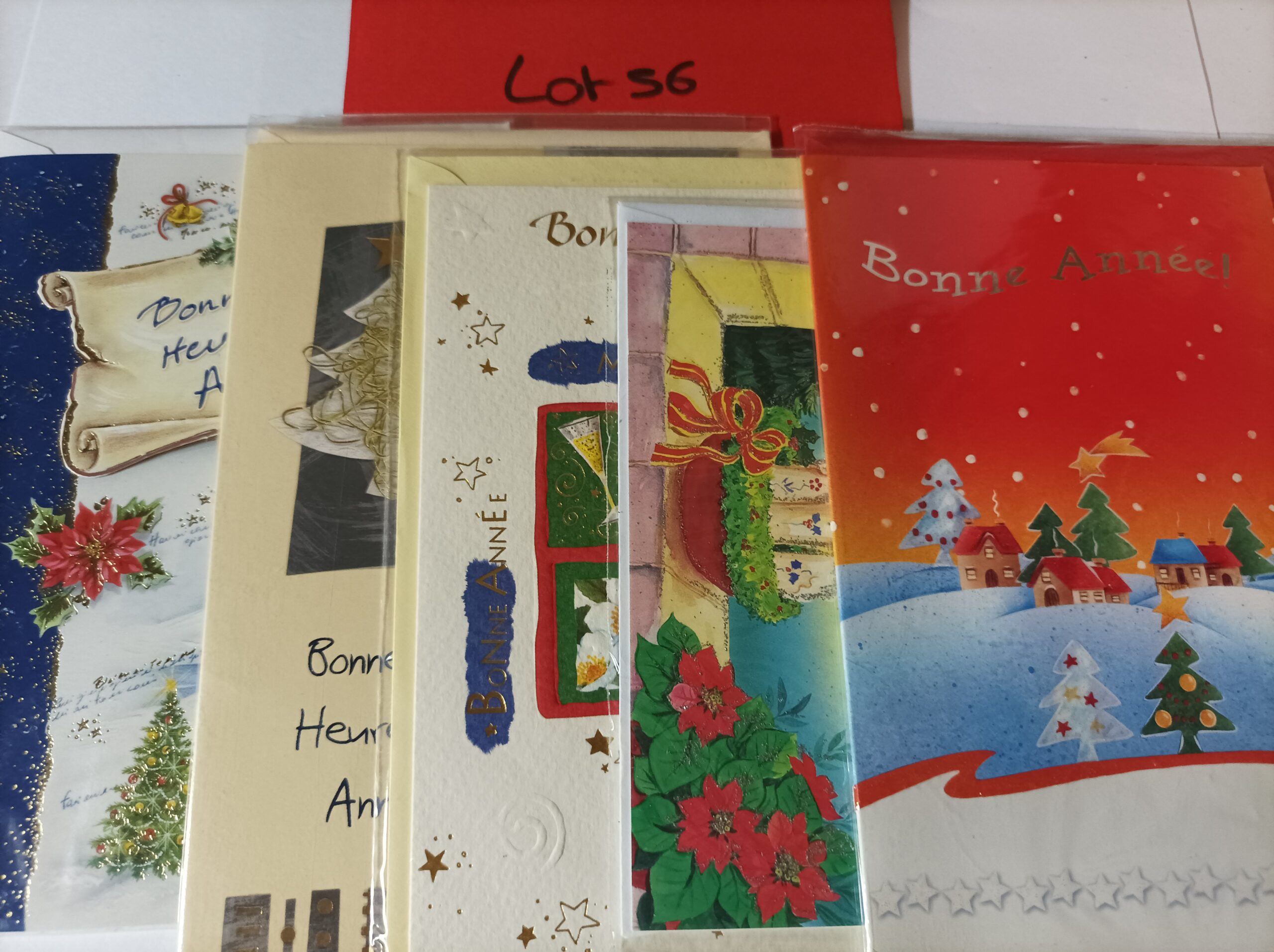Lot de 5 cartes postales + enveloppes bonne année (lot 56)