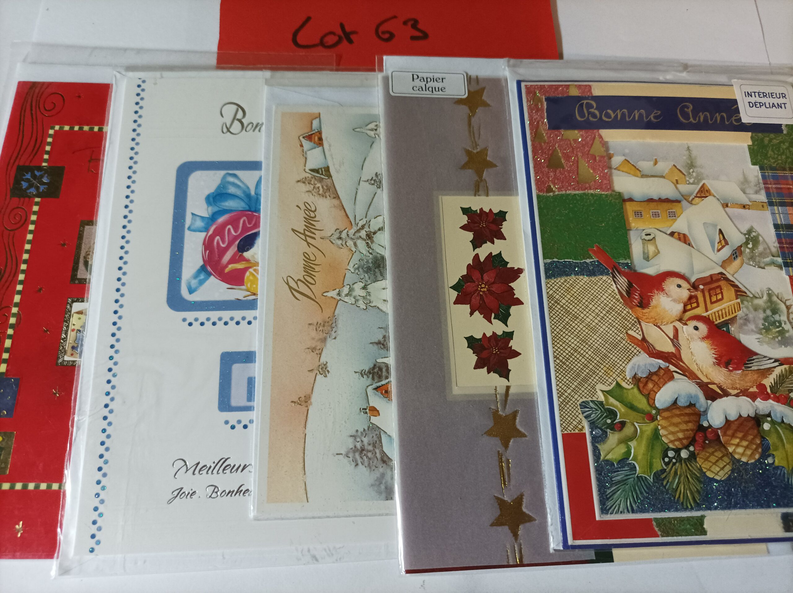 Lot de 5 cartes postales + enveloppes bonne année (lot 63)