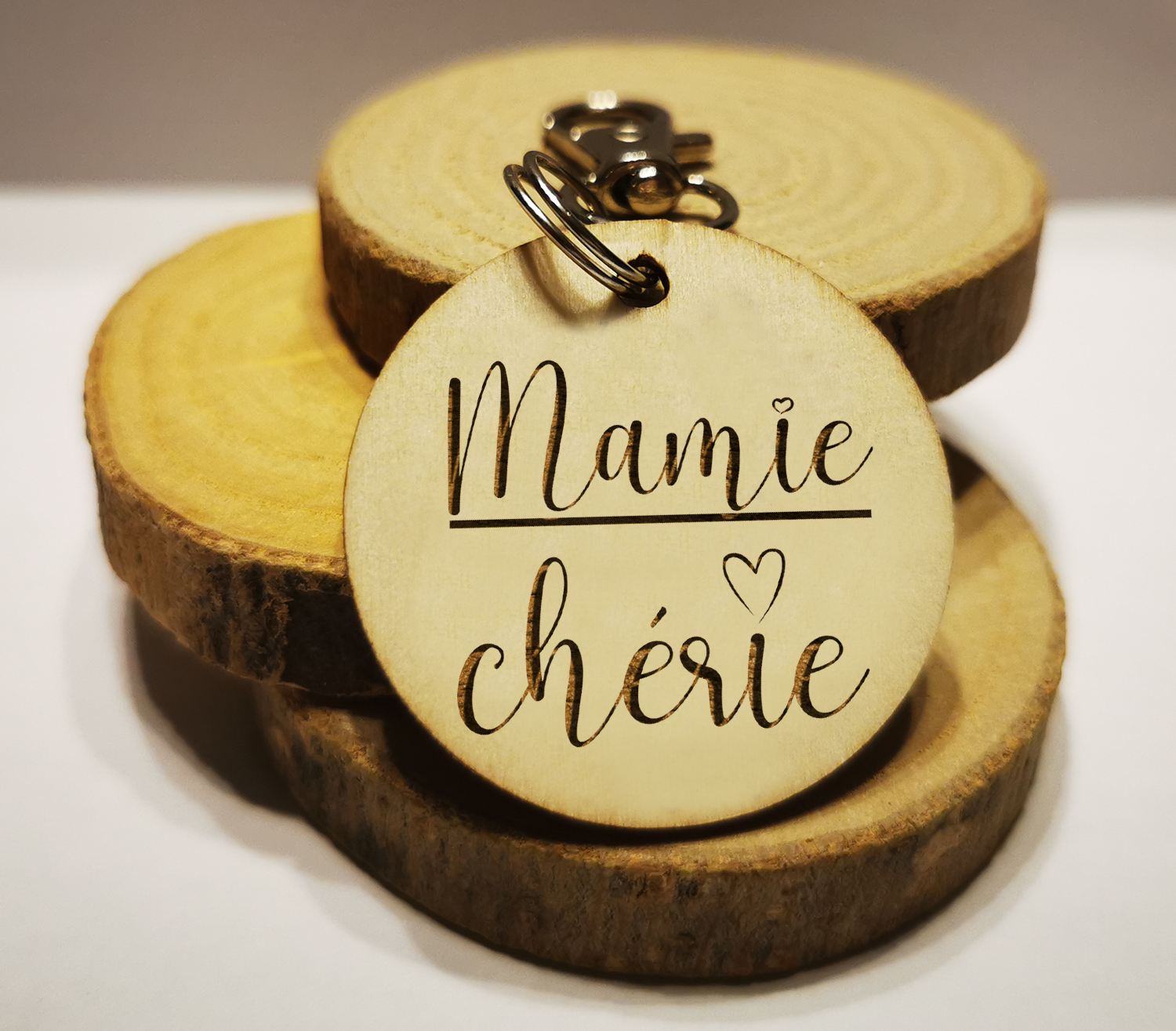 Porte-clés Mamie chérie - Gravure bois