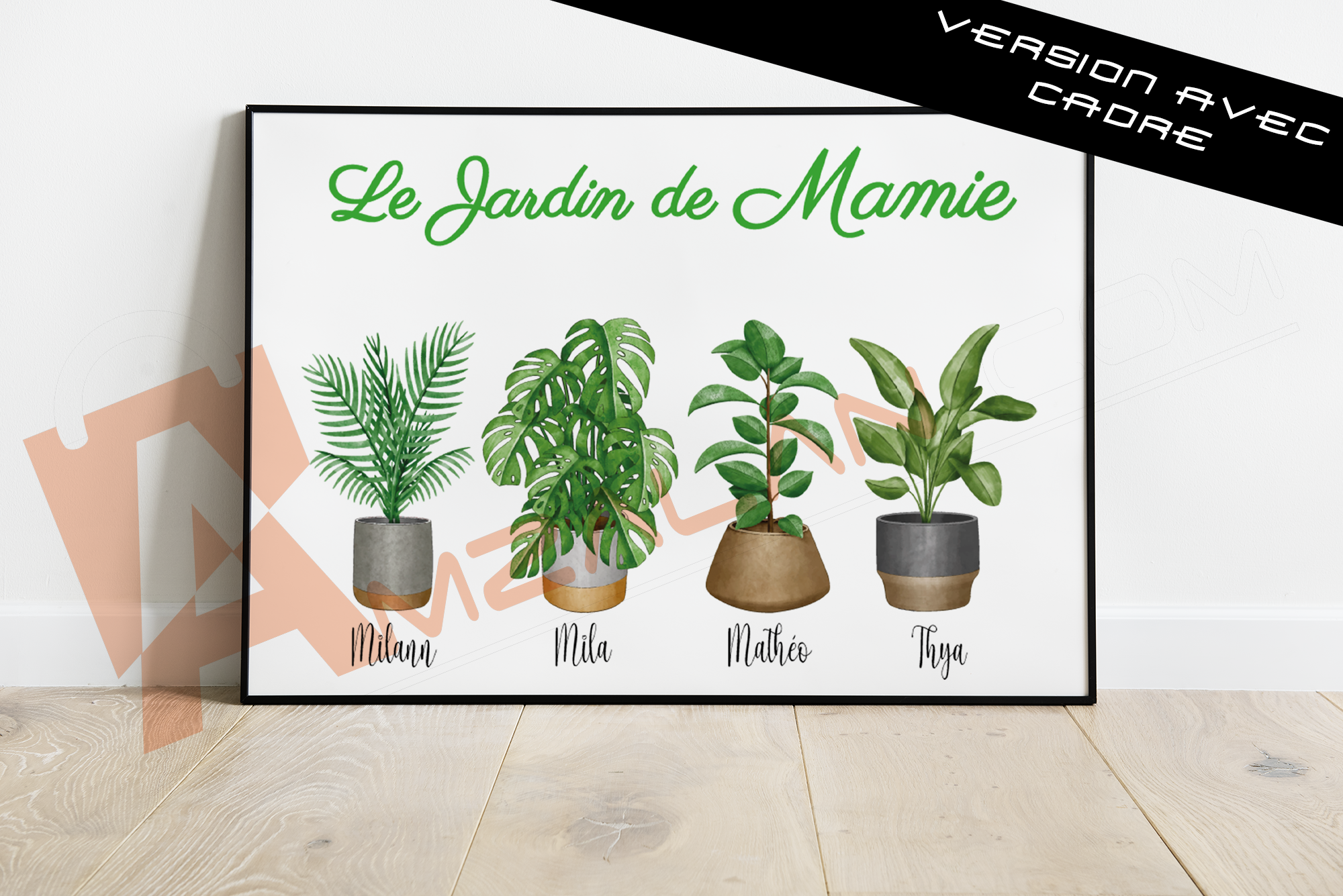 Le jardin de Mamie plantes vertes - Cadeau personnalisé - Cadre